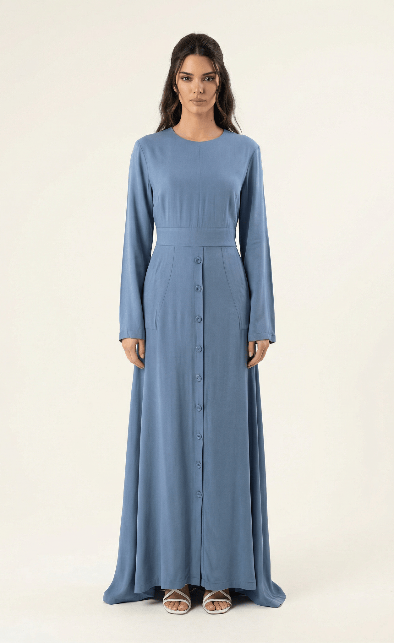 Dusty Blue Manal button down Modal dress Kabayare