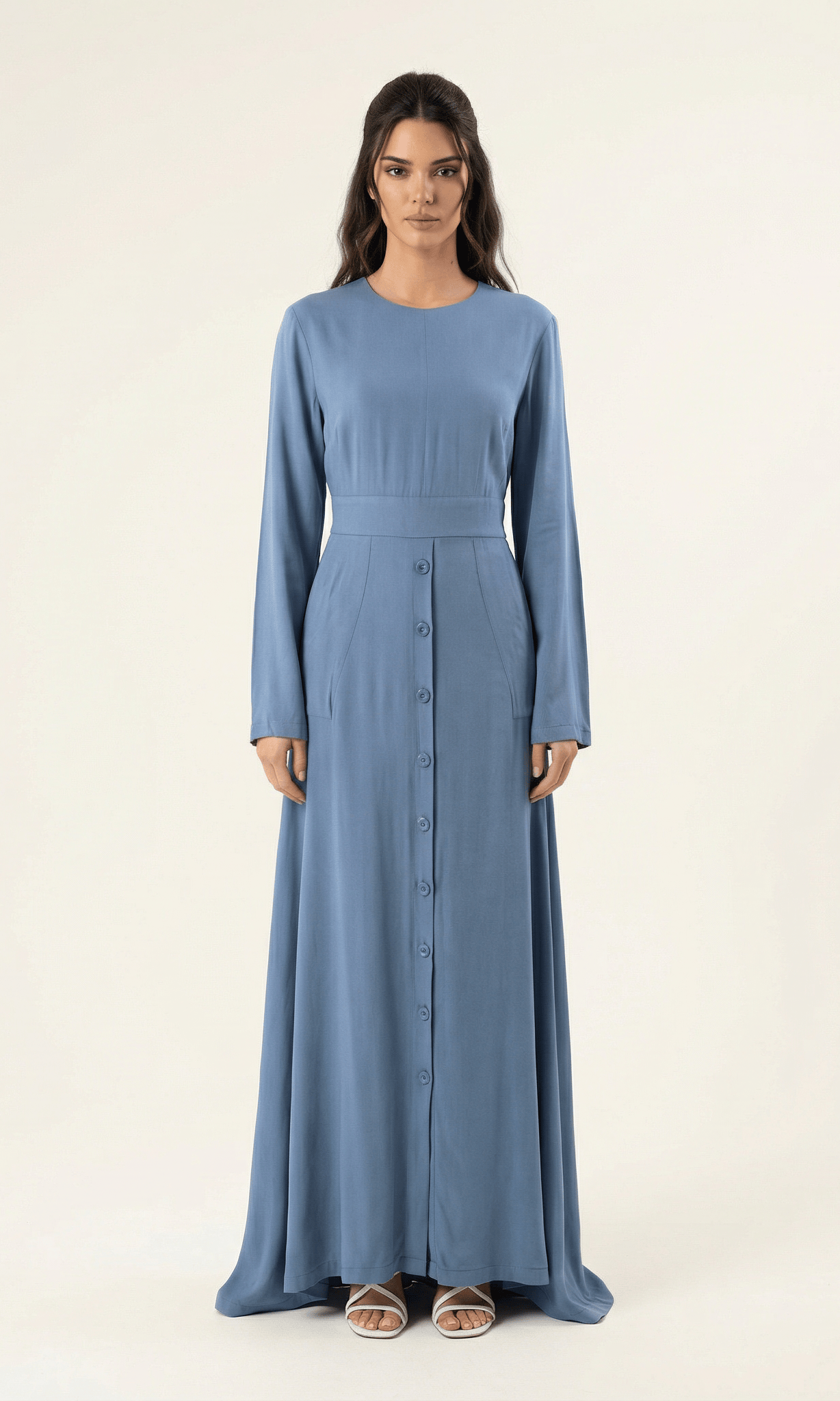 Dusty Blue Manal button down Modal dress Kabayare