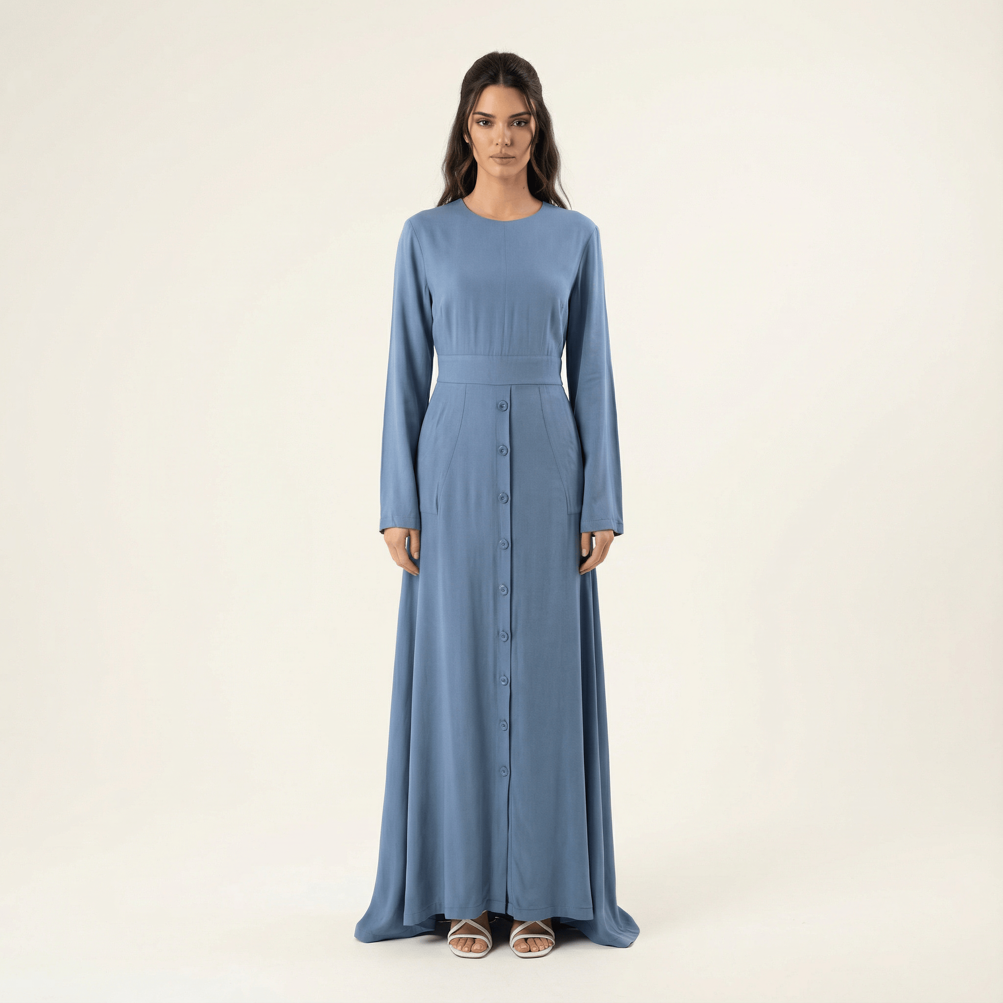 Dusty Blue Manal button down Modal dress Kabayare