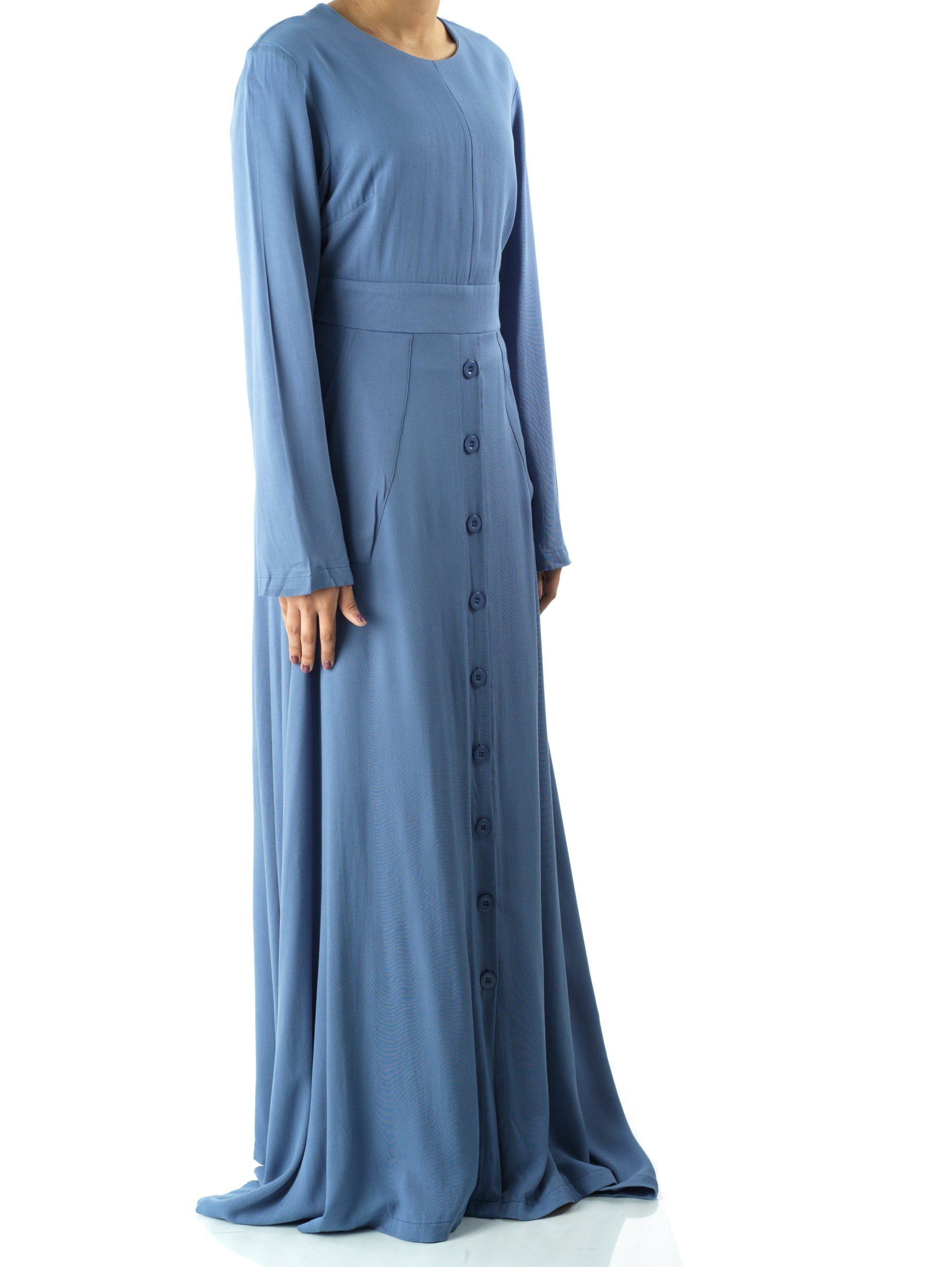 Dusty Blue Manal button down Modal dress Kabayare