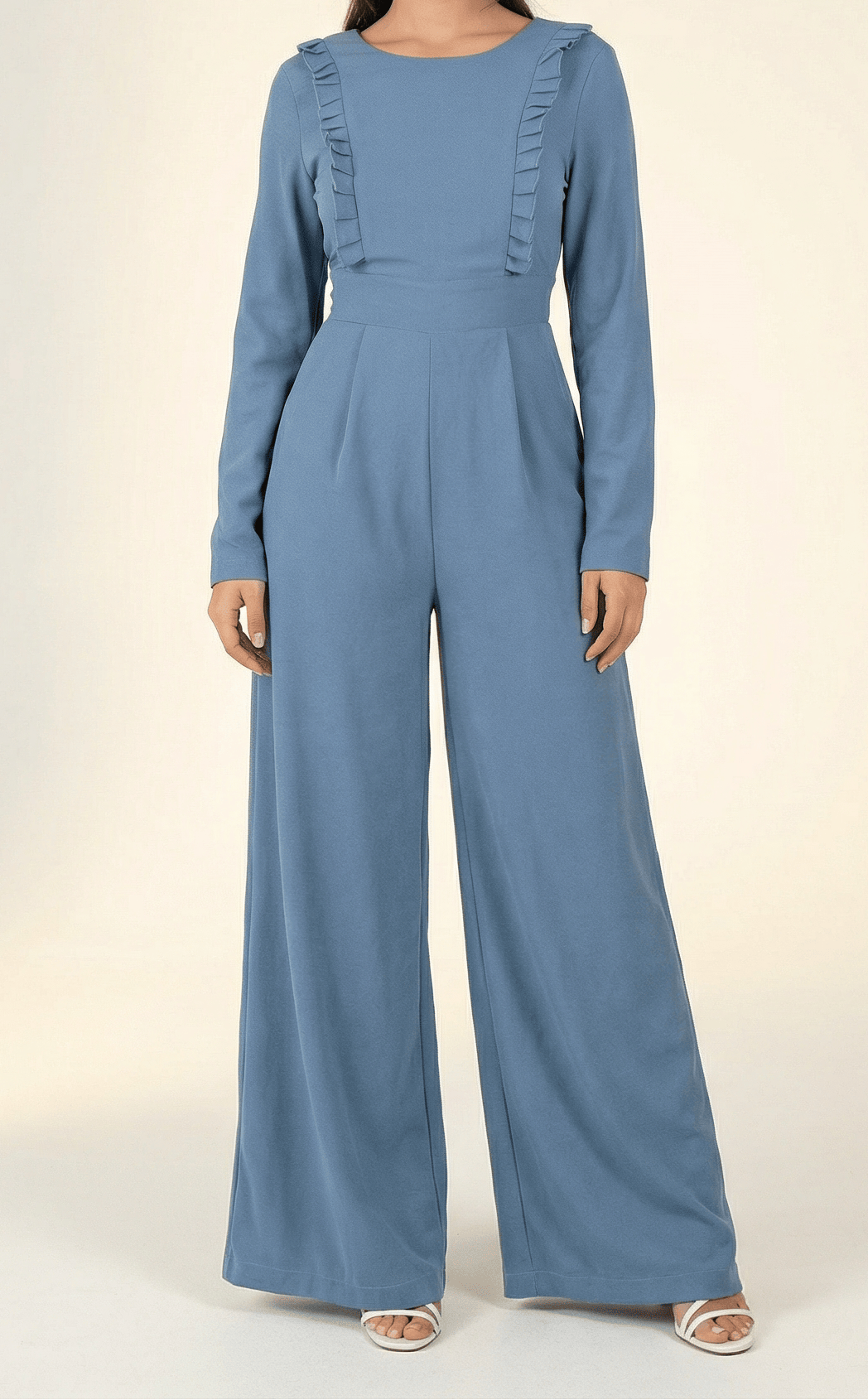 Dusty Blue ruffles modest jumpsuit Kabayare