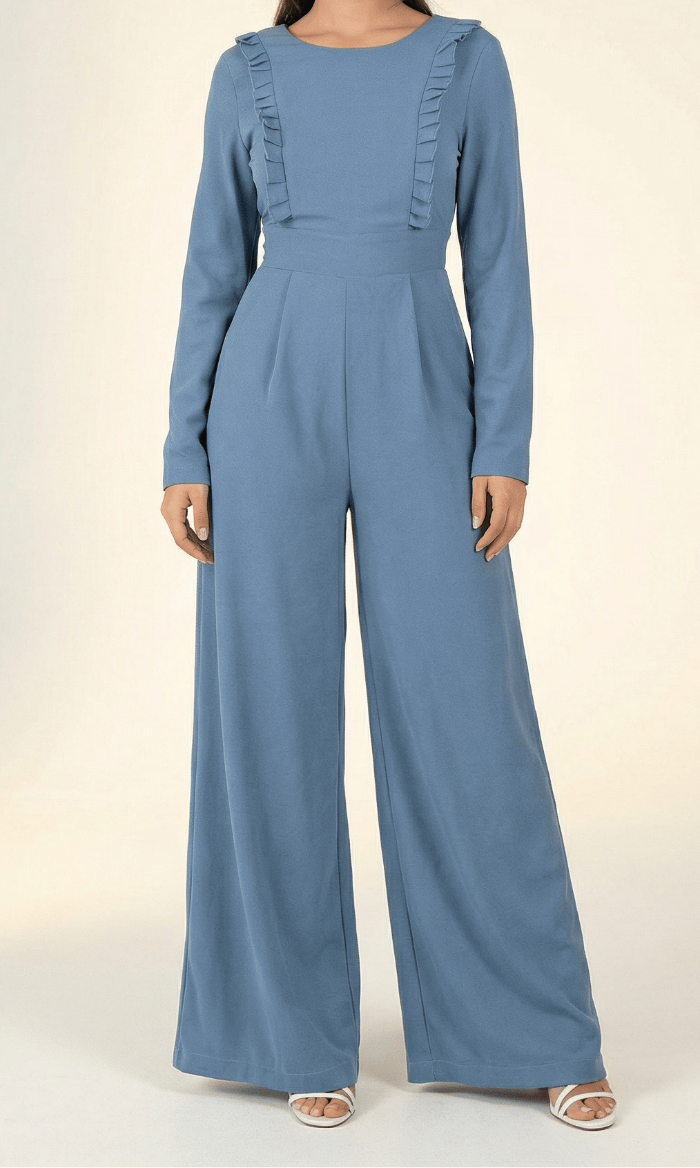 Dusty Blue ruffles modest jumpsuit Kabayare