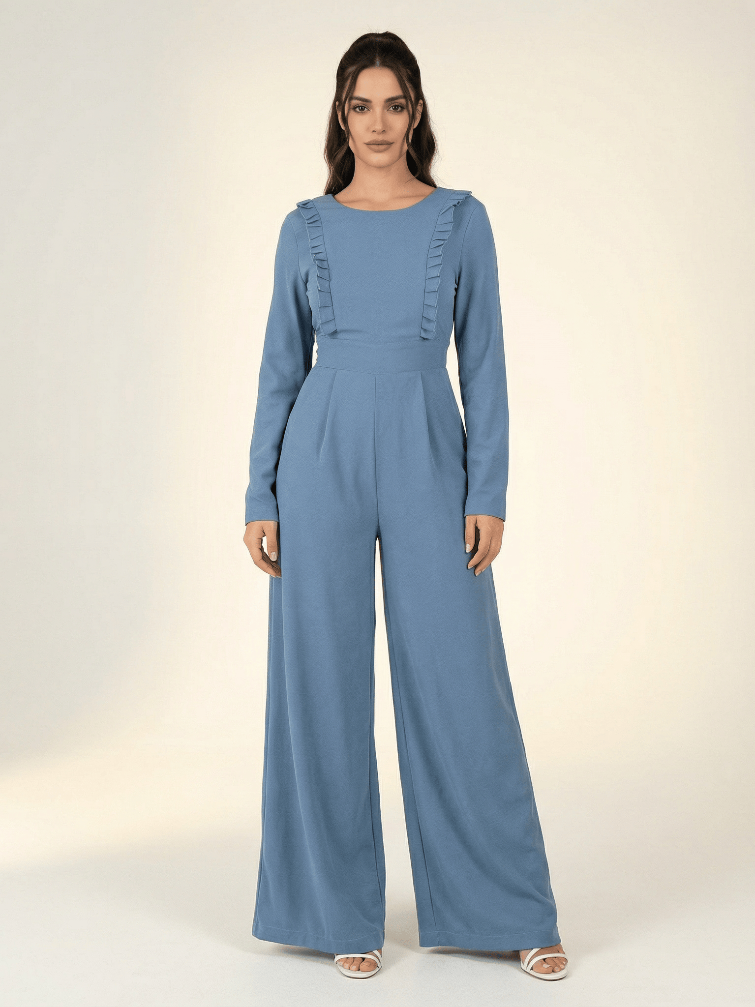 Dusty Blue ruffles modest jumpsuit Kabayare