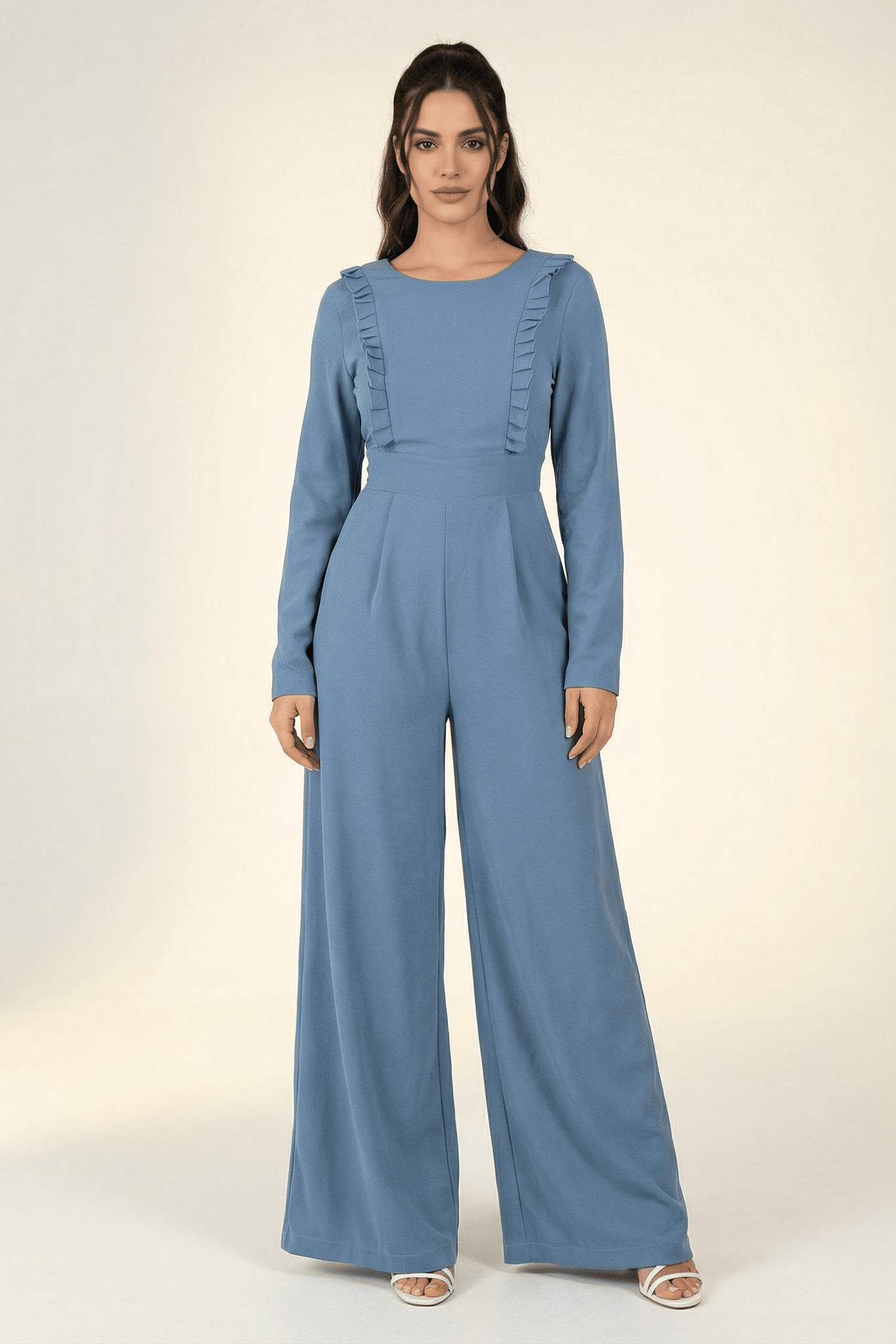 Dusty Blue ruffles modest jumpsuit Kabayare