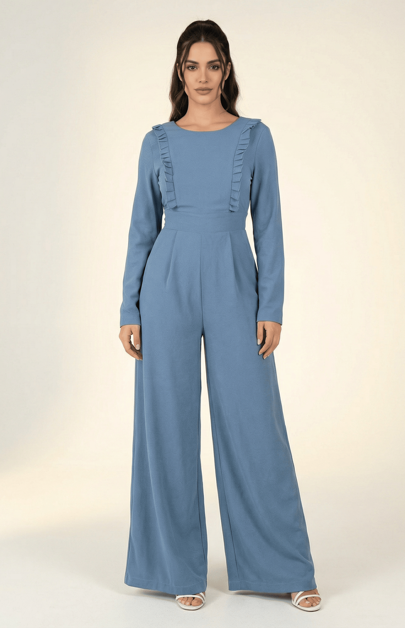 Dusty Blue ruffles modest jumpsuit Kabayare