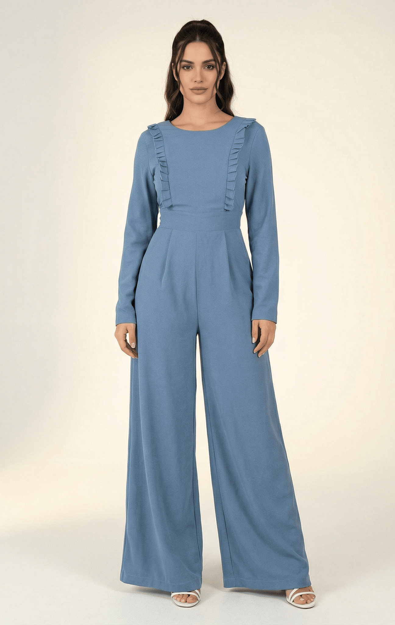 Dusty Blue ruffles modest jumpsuit Kabayare