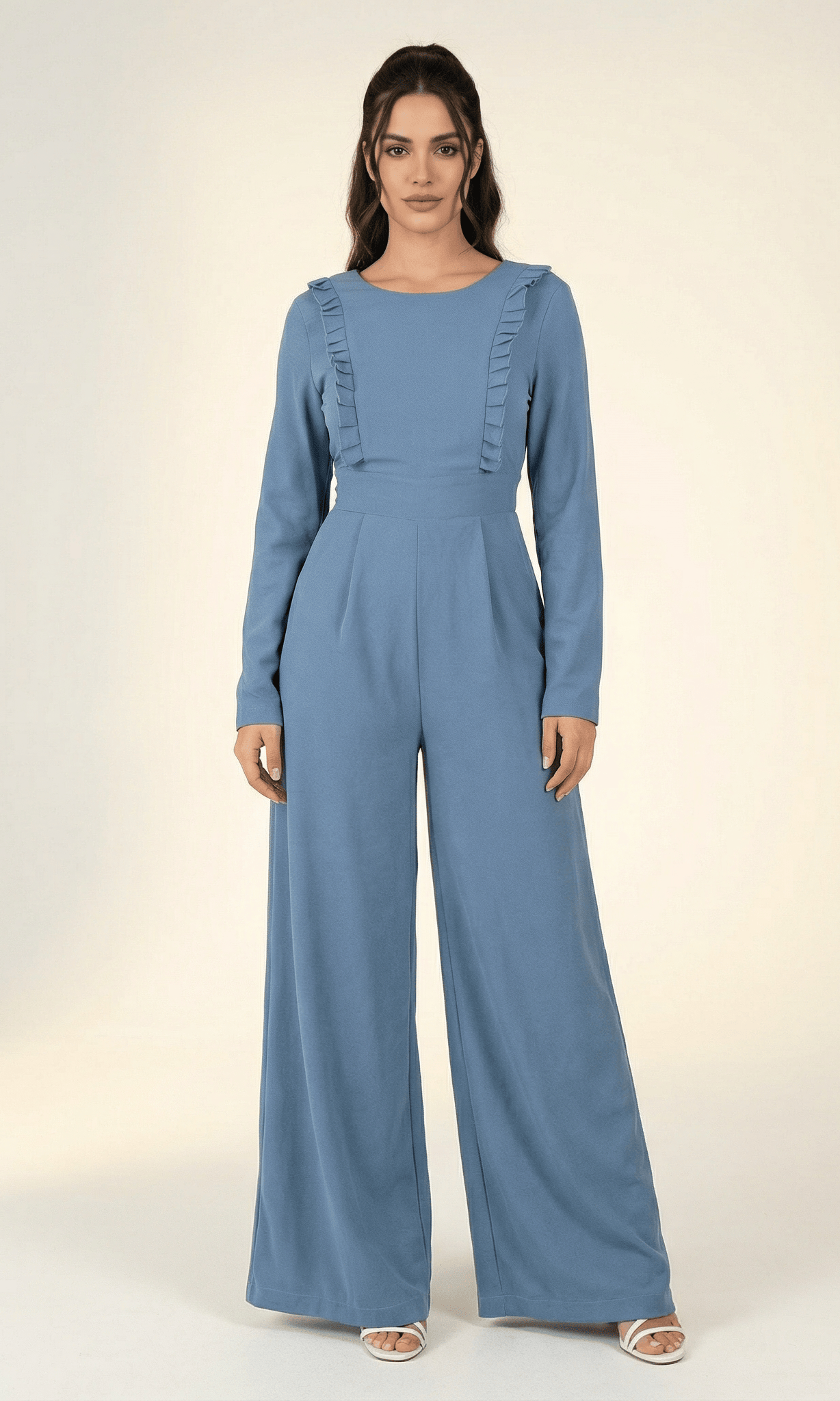 Dusty Blue ruffles modest jumpsuit Kabayare