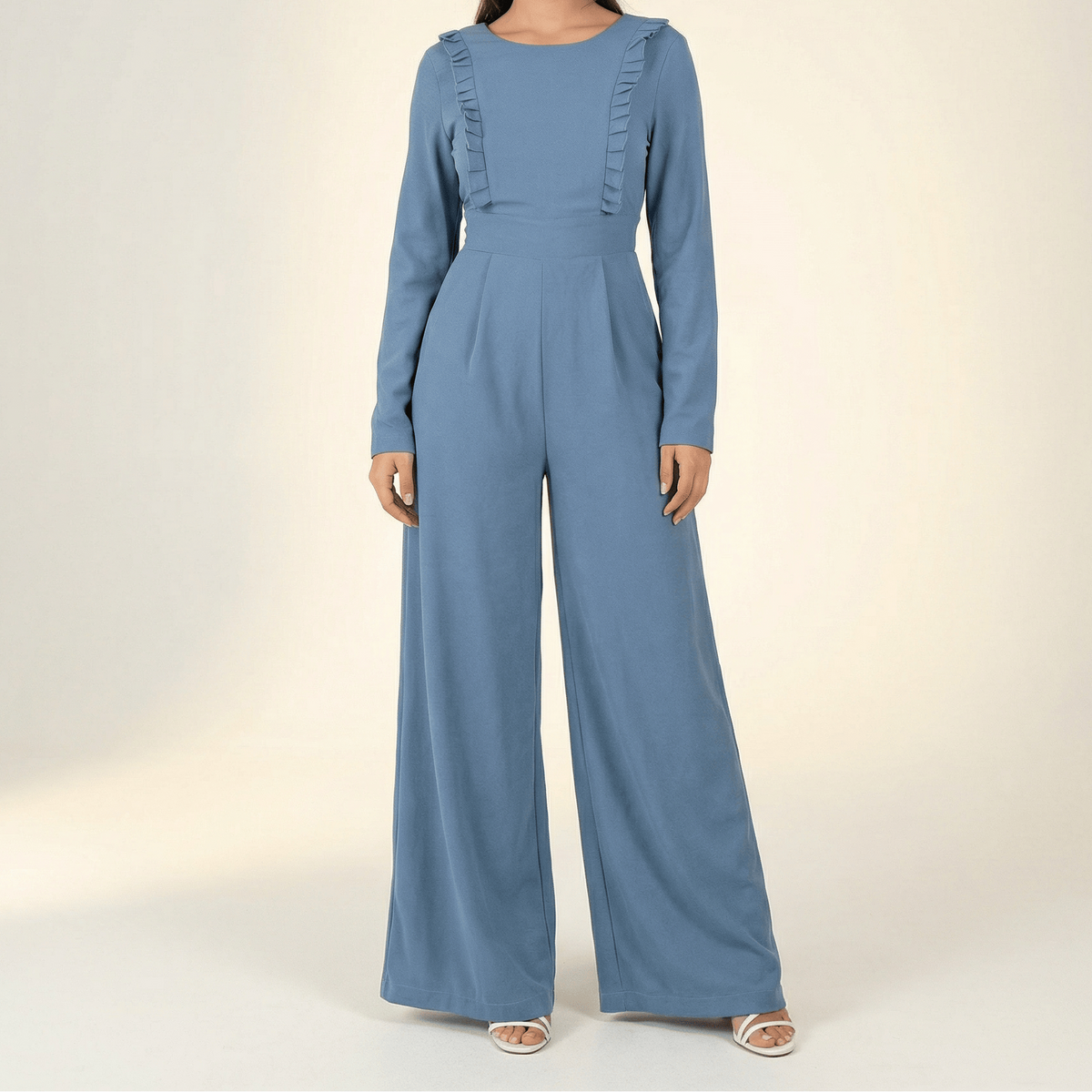 Dusty Blue ruffles modest jumpsuit Kabayare