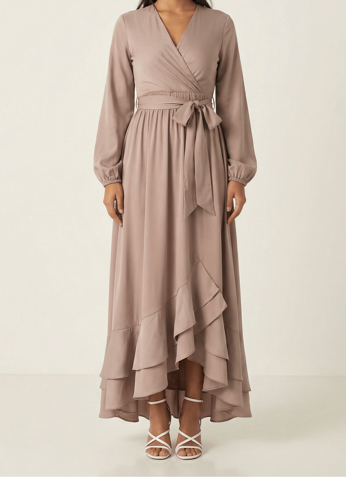 Dusty pearl Adore me satin long sleeve maxi dress Kabayare