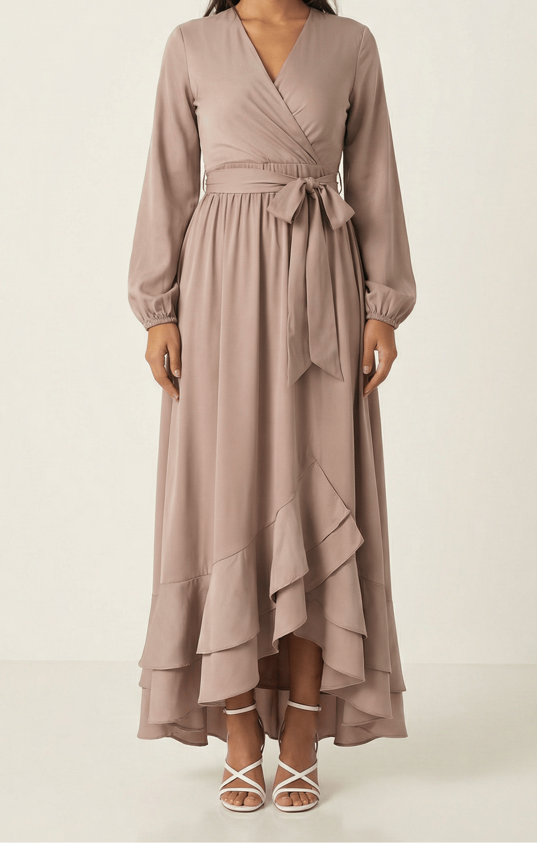 Dusty pearl Adore me satin long sleeve maxi dress Kabayare