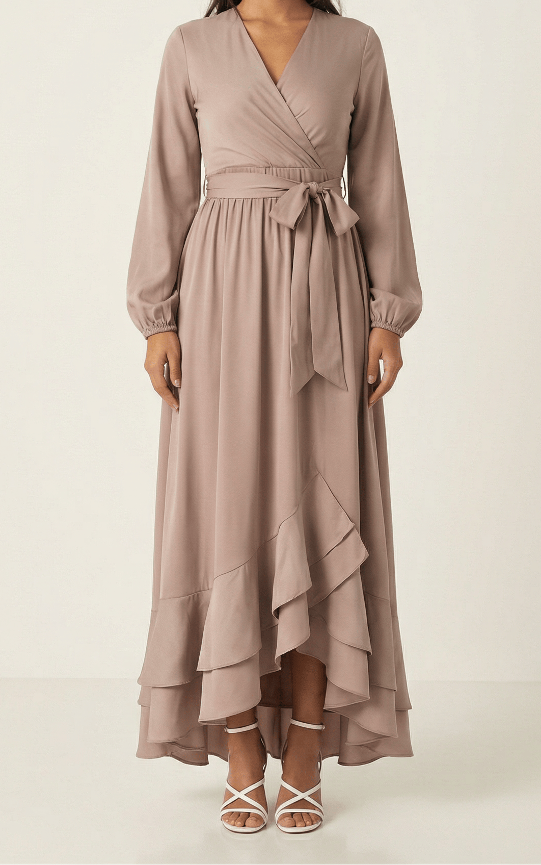 Dusty pearl Adore me satin long sleeve maxi dress Kabayare