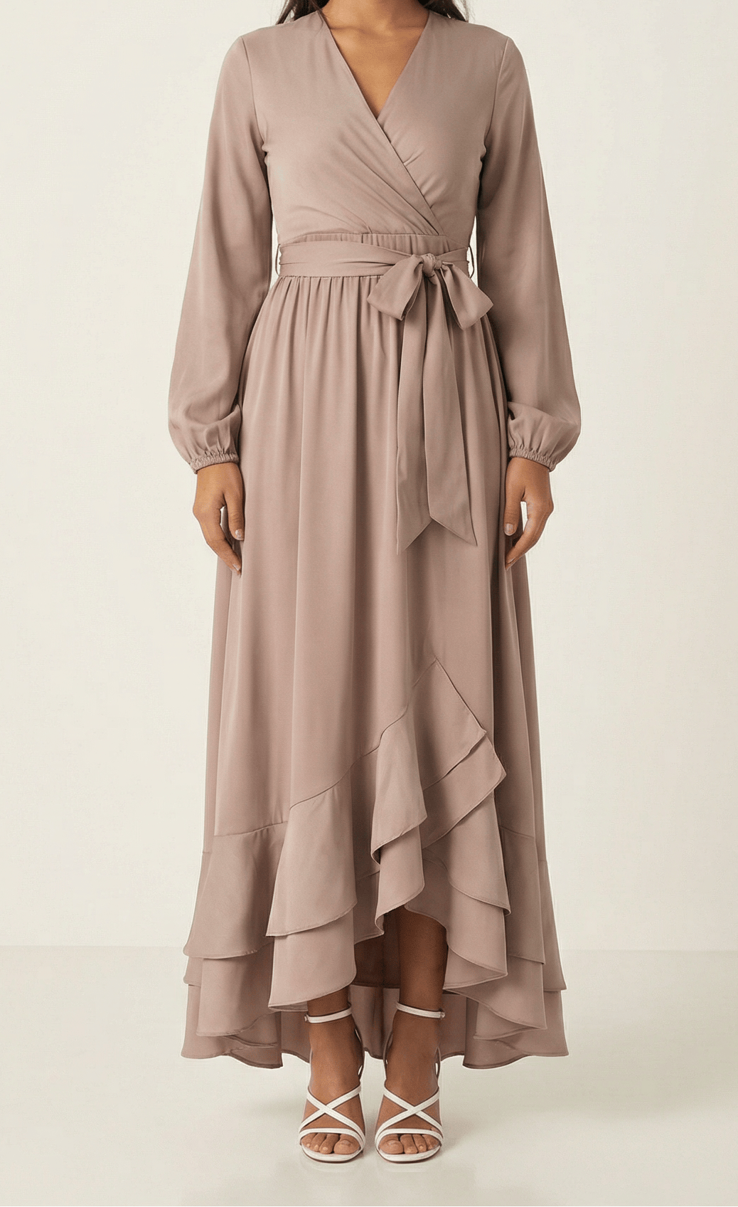 Dusty pearl Adore me satin long sleeve maxi dress Kabayare