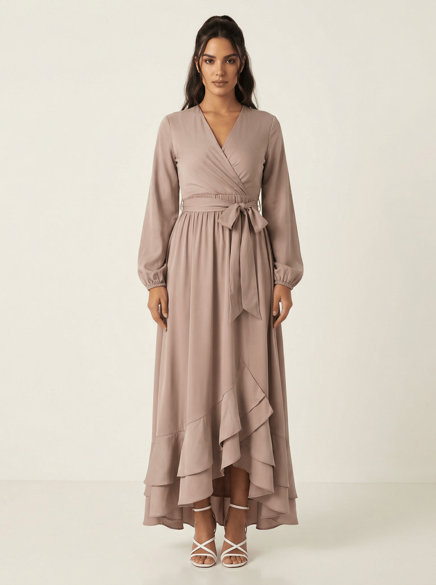 Dusty pearl Adore me satin long sleeve maxi dress Kabayare