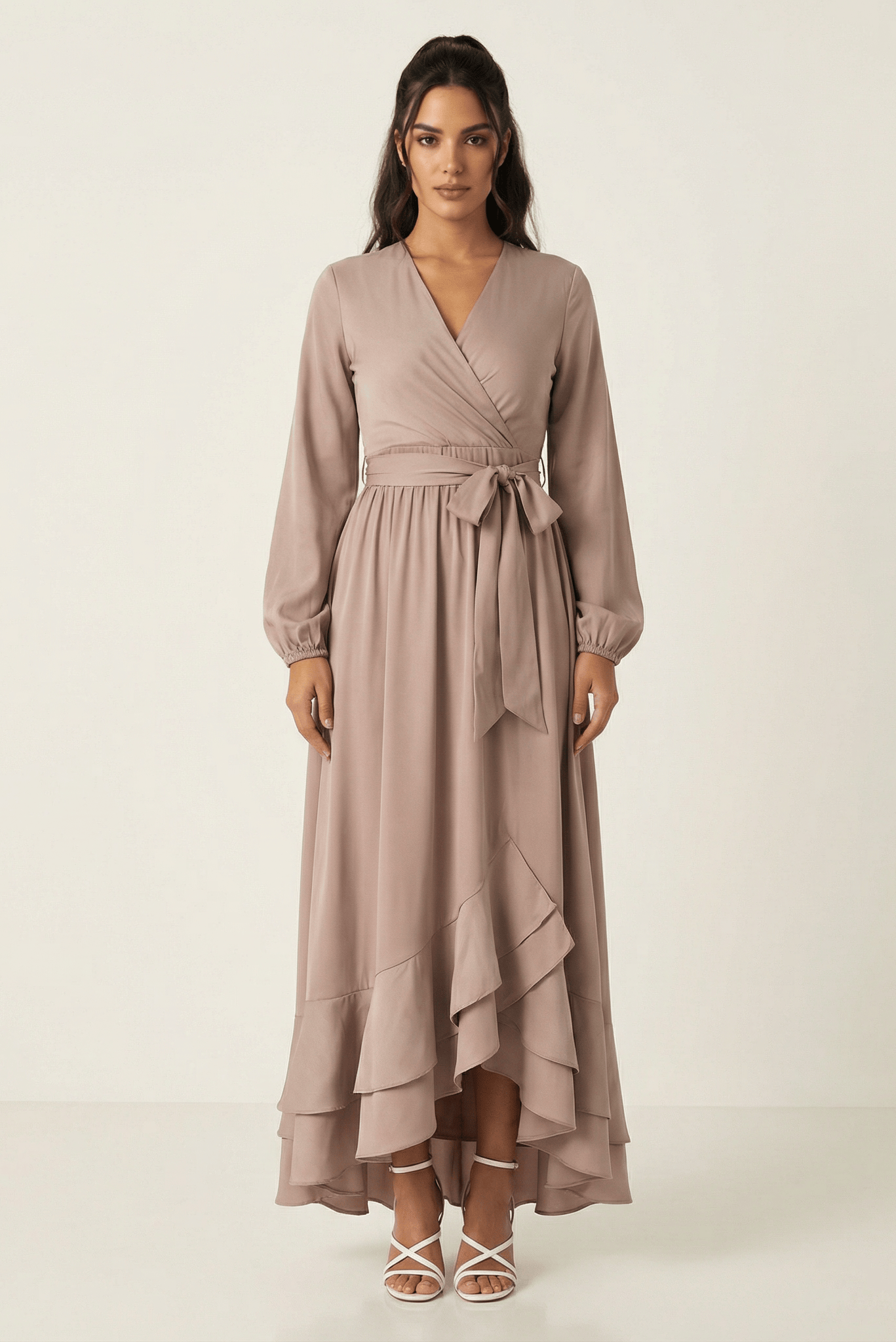 Dusty pearl Adore me satin long sleeve maxi dress Kabayare
