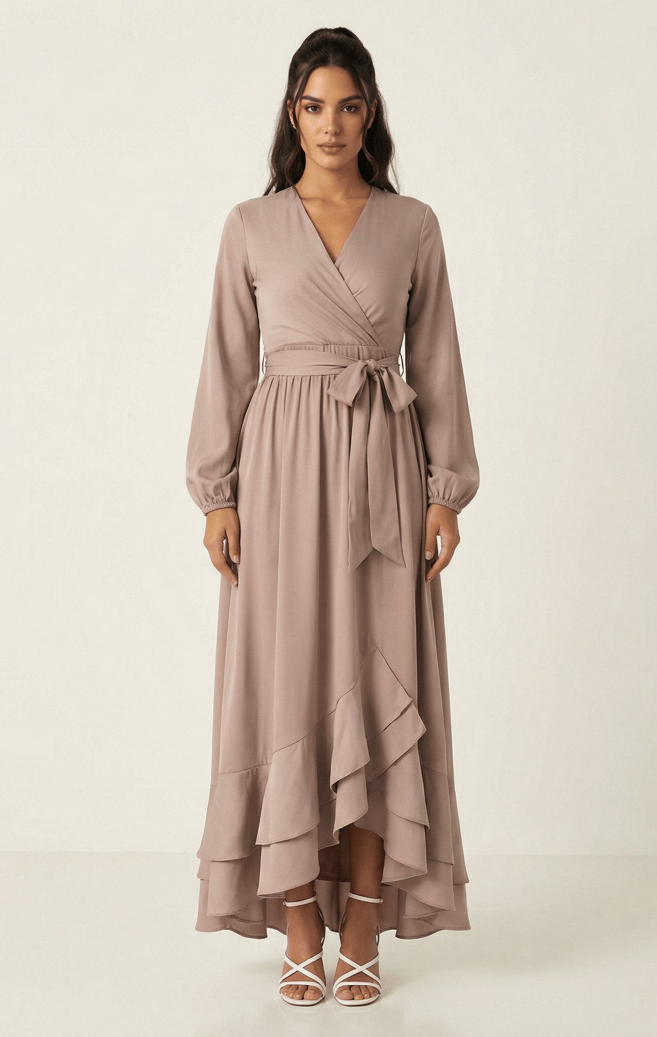 Dusty pearl Adore me satin long sleeve maxi dress Kabayare