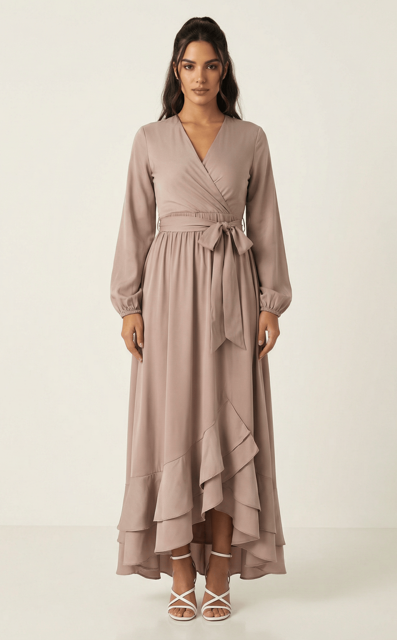 Dusty pearl Adore me satin long sleeve maxi dress Kabayare