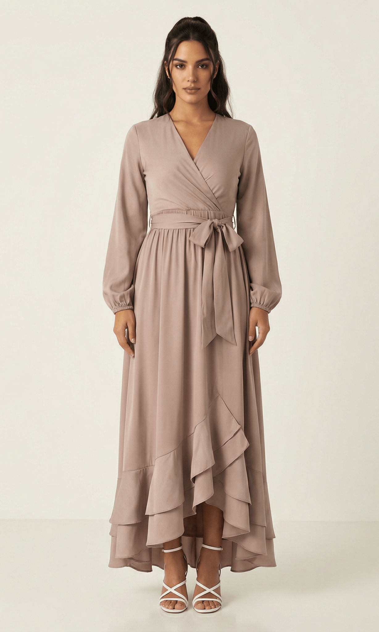 Dusty pearl Adore me satin long sleeve maxi dress Kabayare
