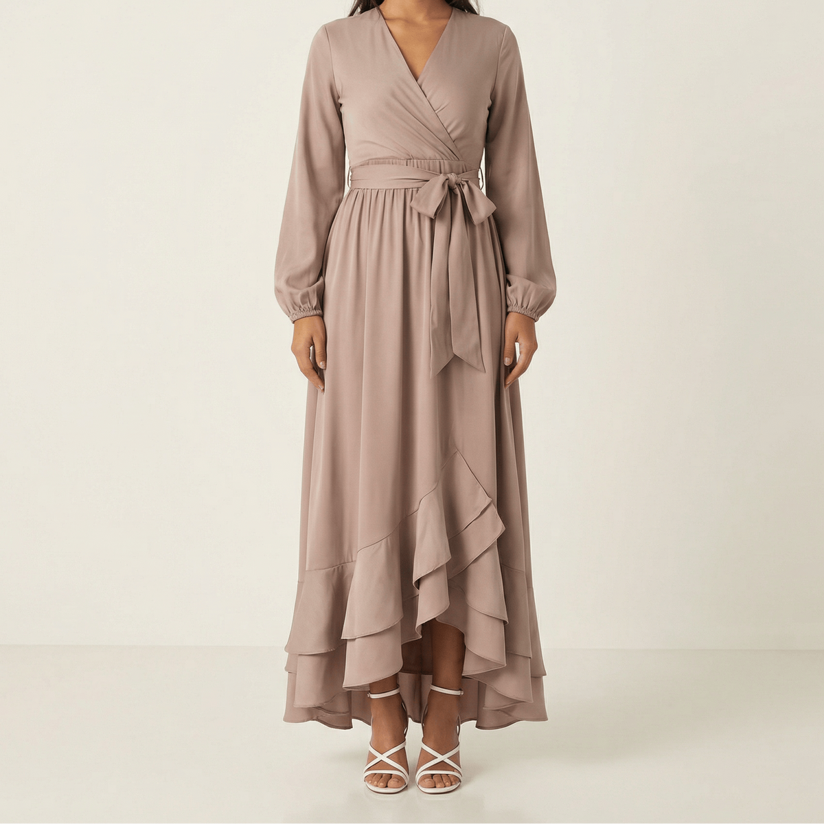 Dusty pearl Adore me satin long sleeve maxi dress Kabayare