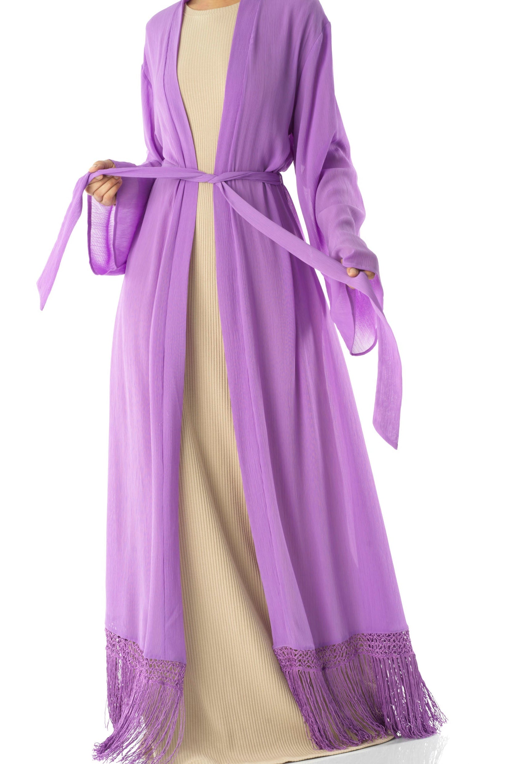 Effortlessly chic fringe cardigan abaya Kabayare