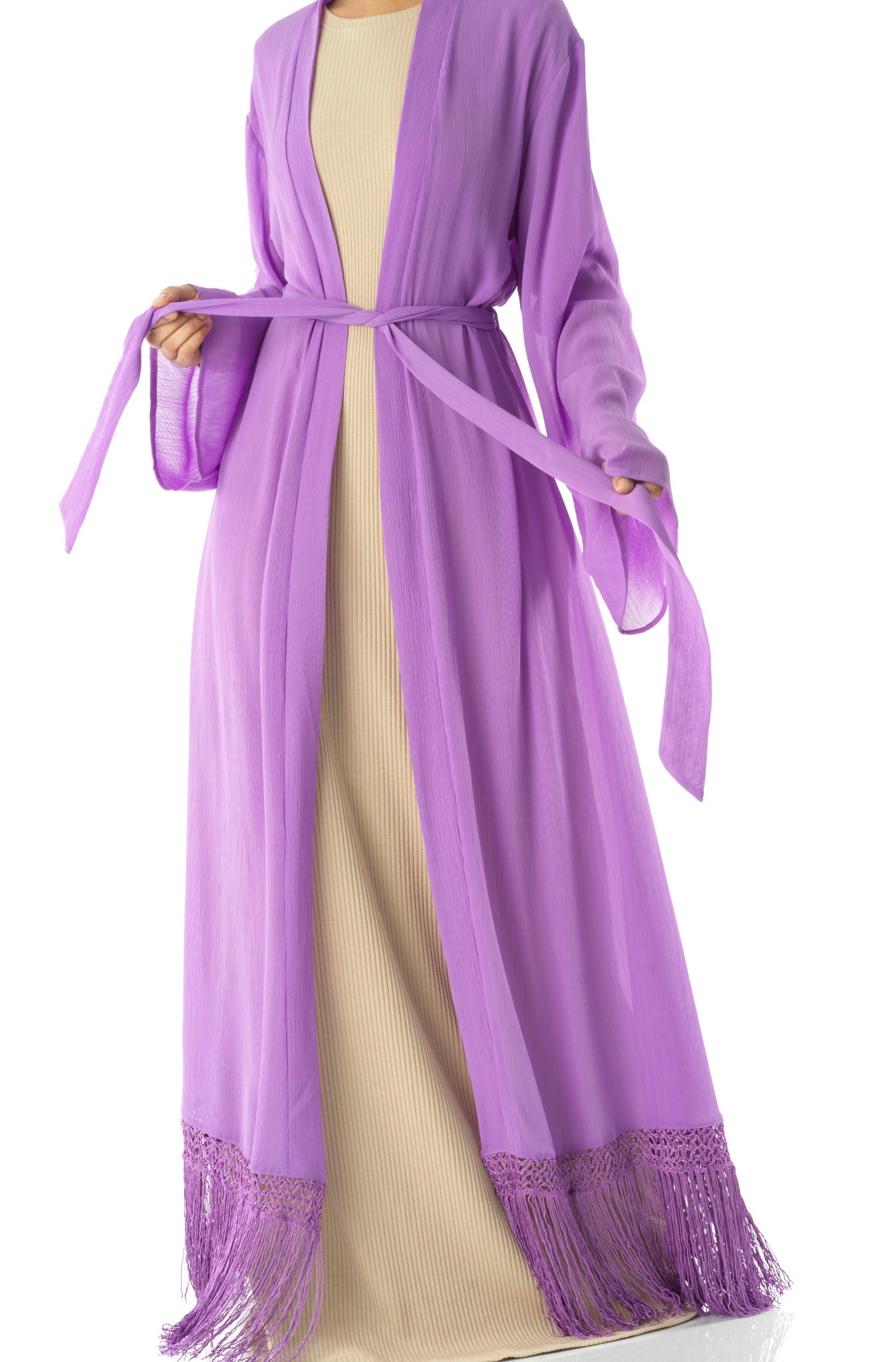 Effortlessly chic fringe cardigan abaya Kabayare