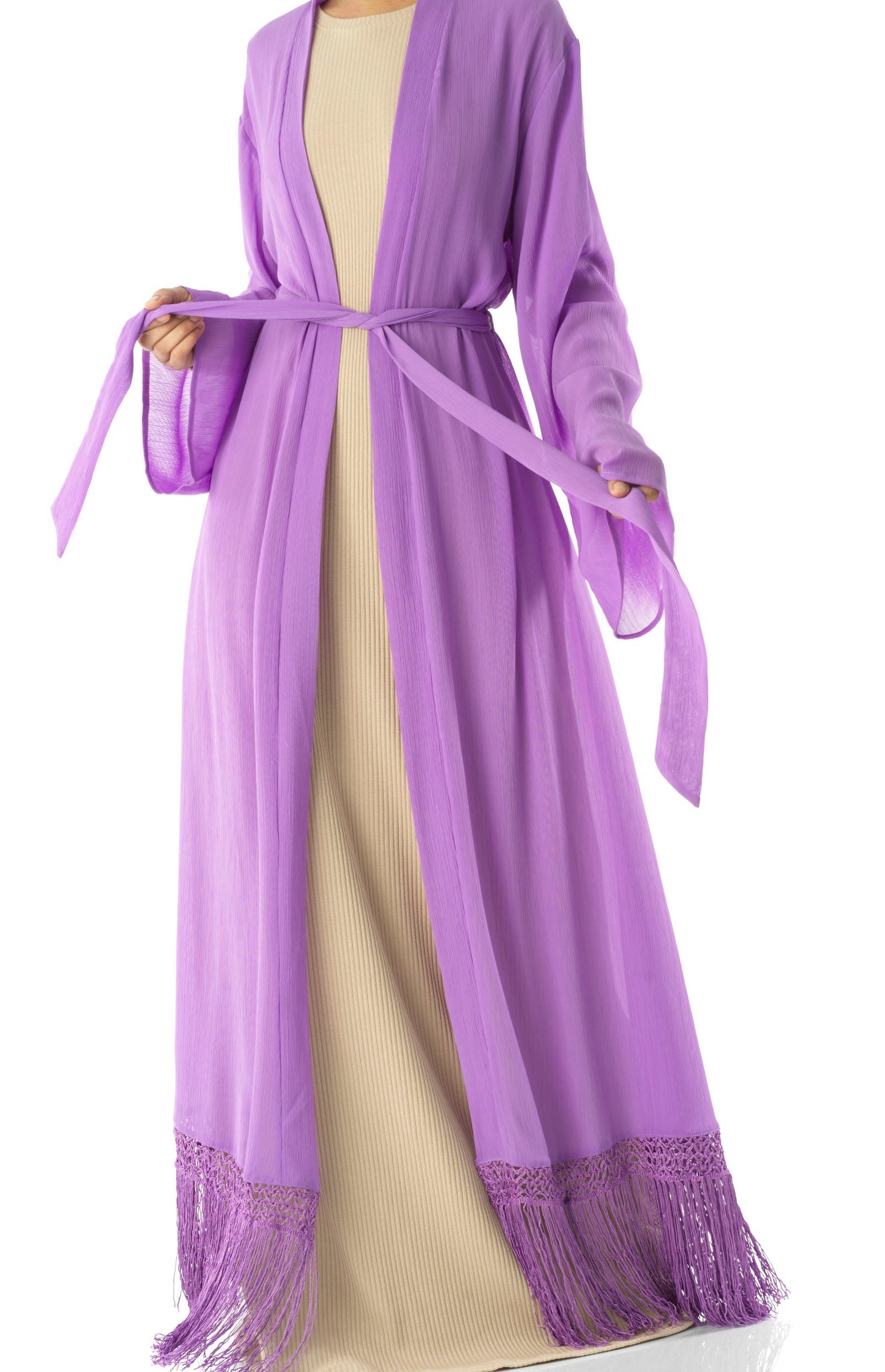 Effortlessly chic fringe cardigan abaya Kabayare