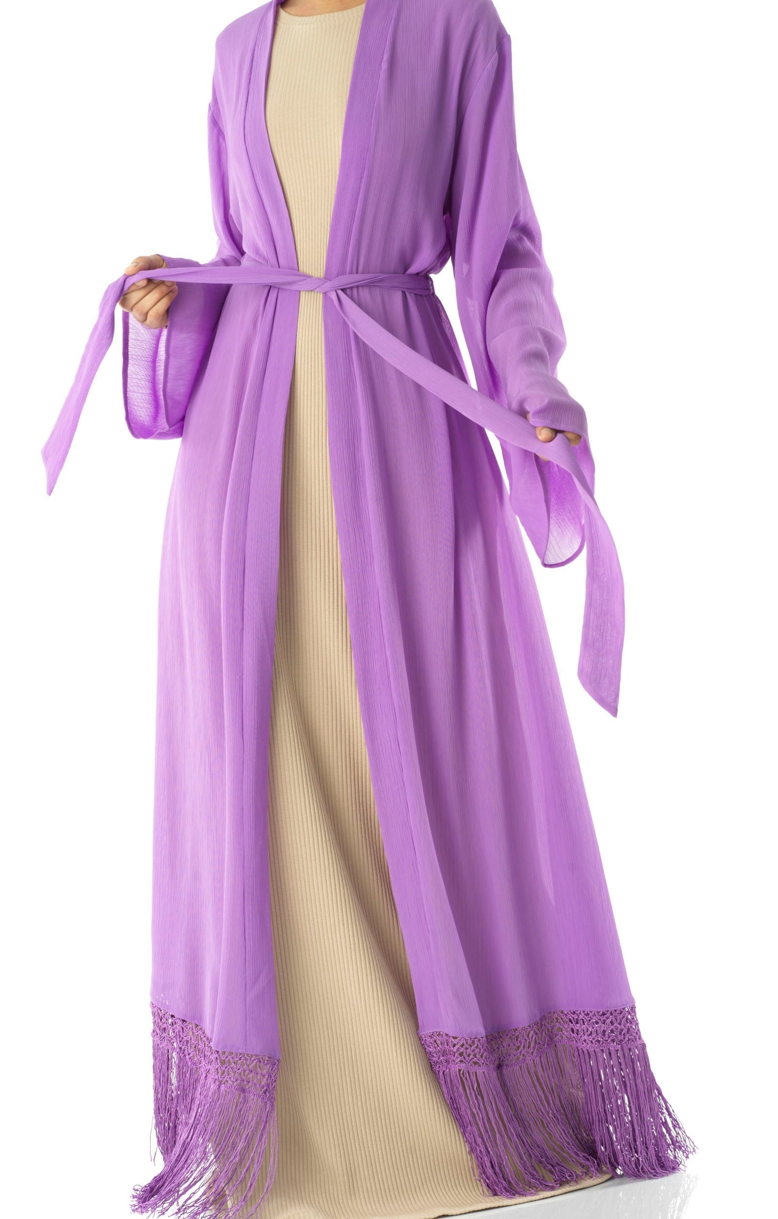 Effortlessly chic fringe cardigan abaya Kabayare