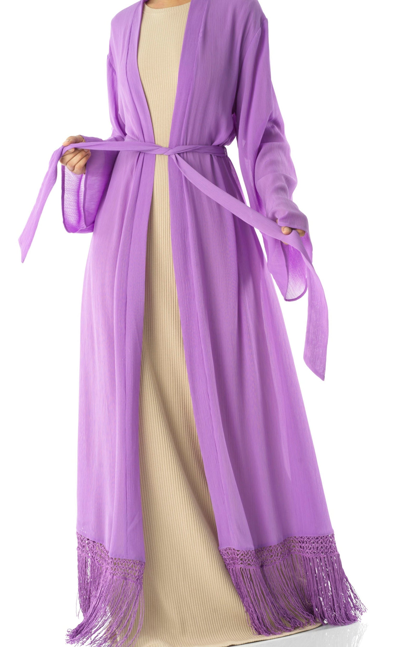 Effortlessly chic fringe cardigan abaya Kabayare