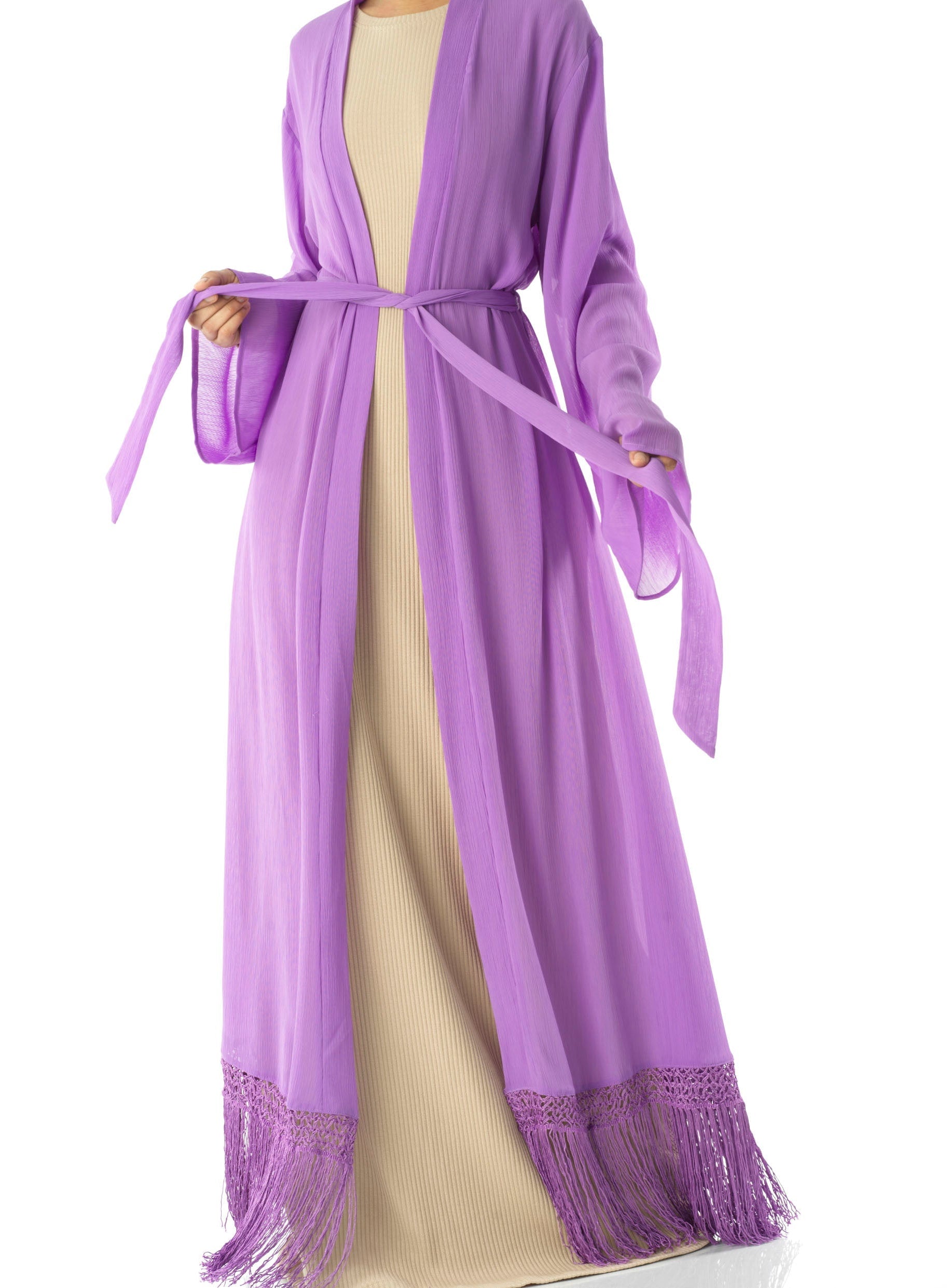 Effortlessly chic fringe cardigan abaya Kabayare