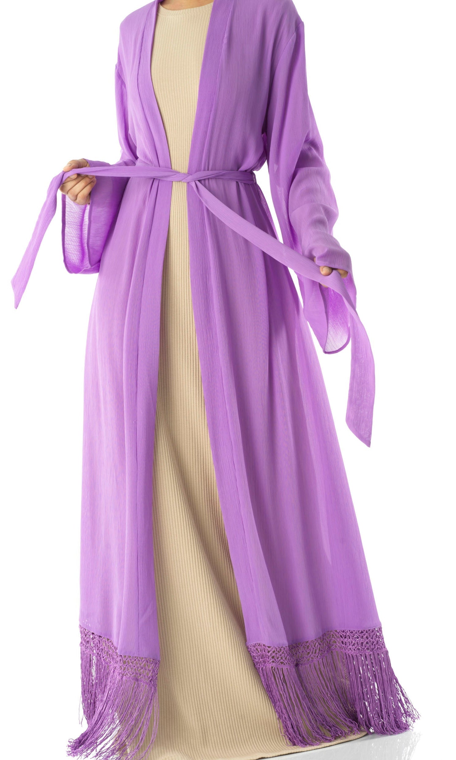 Effortlessly chic fringe cardigan abaya Kabayare