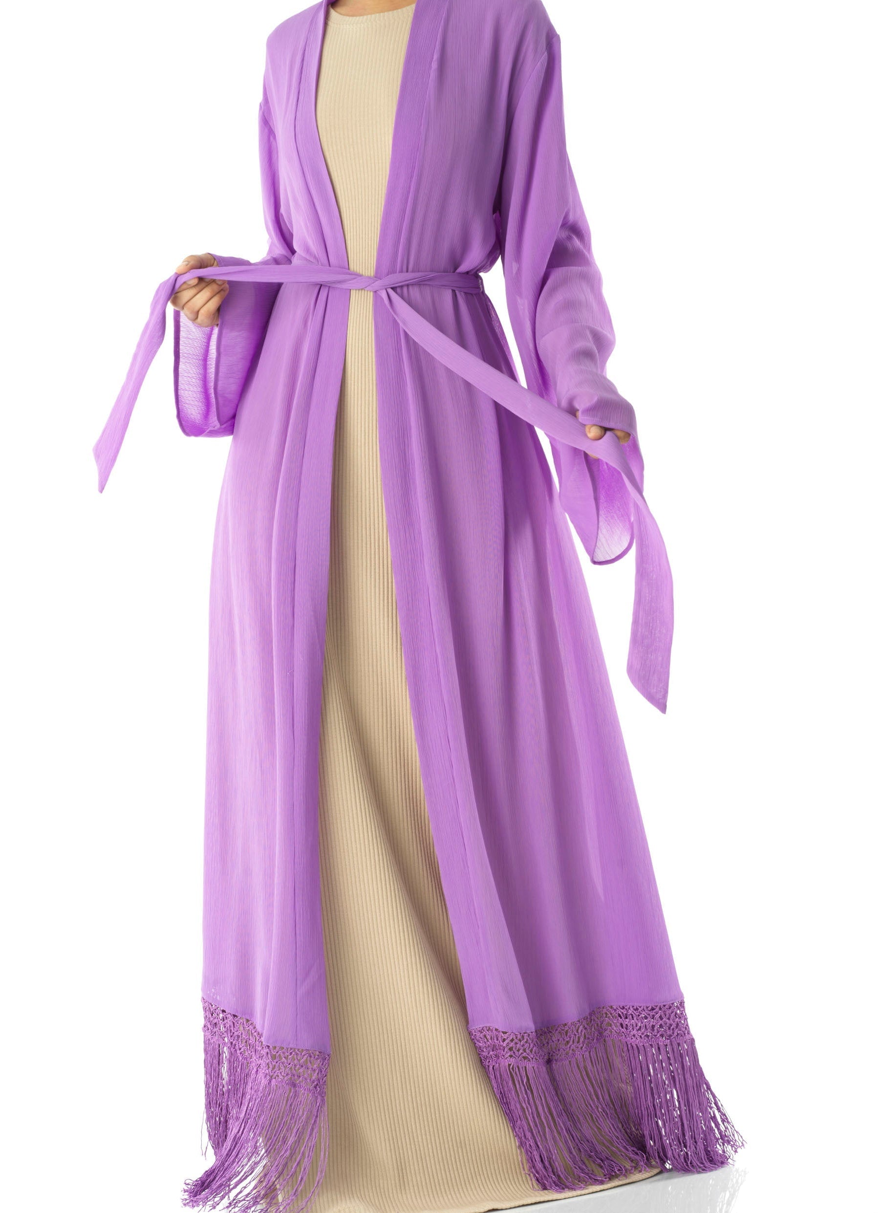 Effortlessly chic fringe cardigan abaya Kabayare