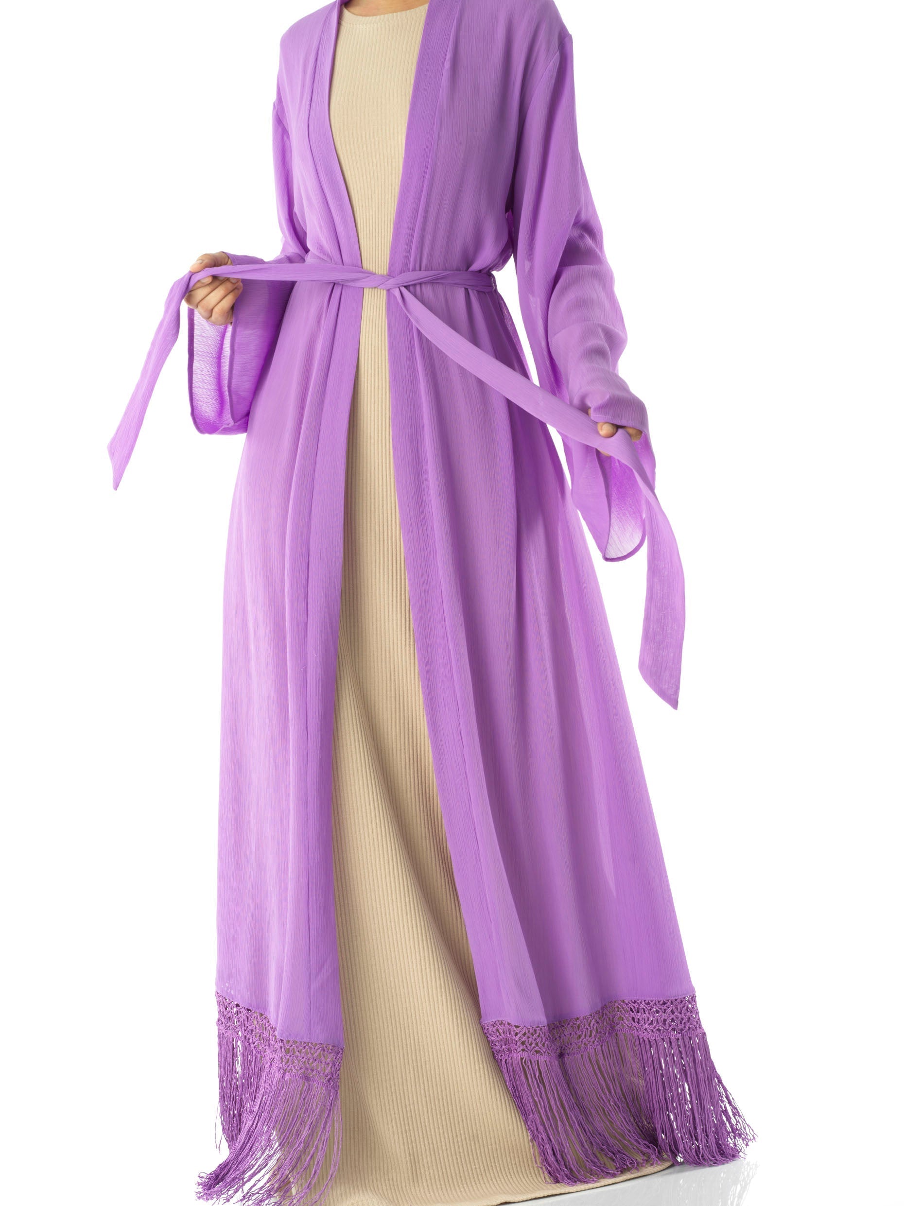 Effortlessly chic fringe cardigan abaya Kabayare