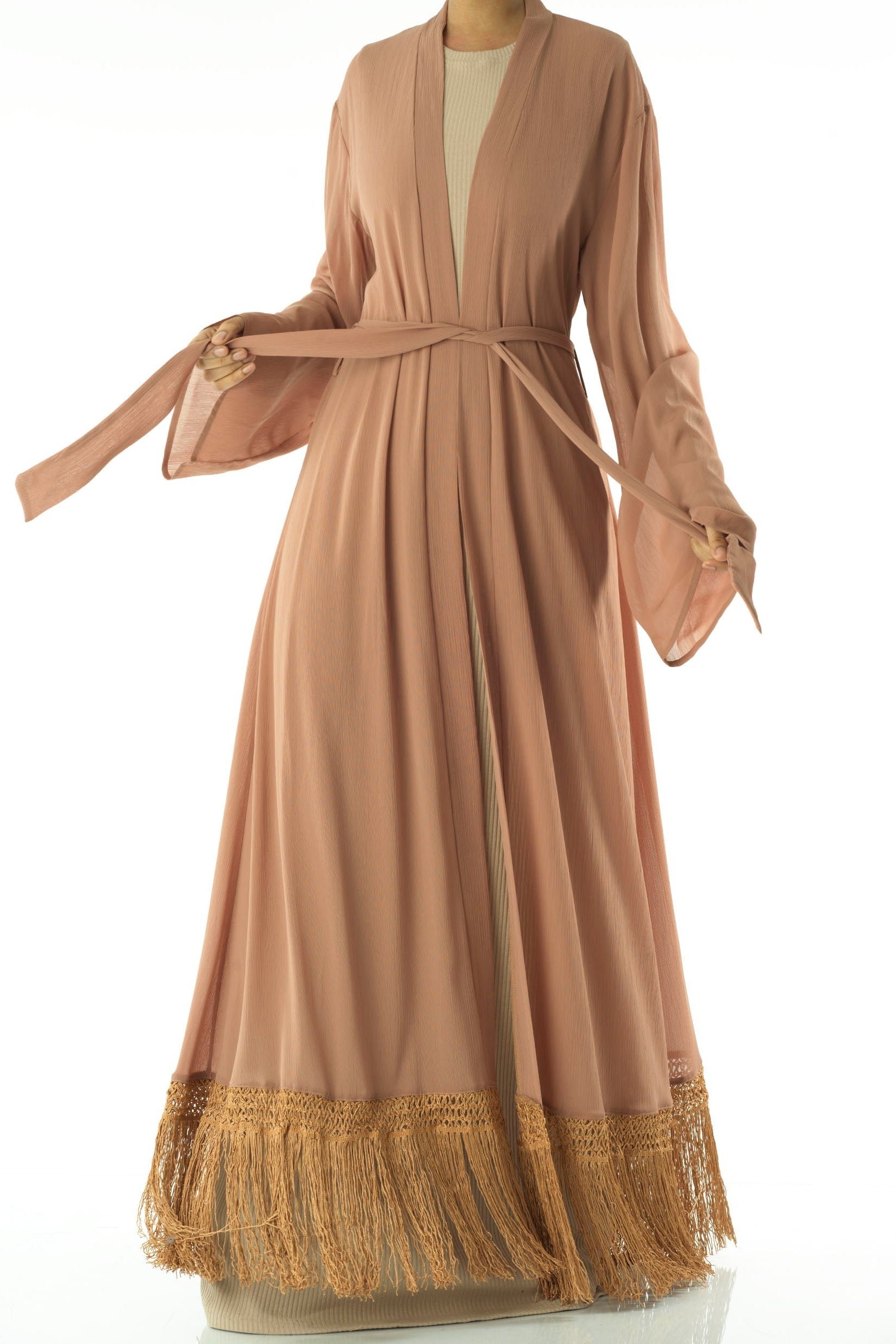 Effortlessly chic fringe cardigan abaya Kabayare