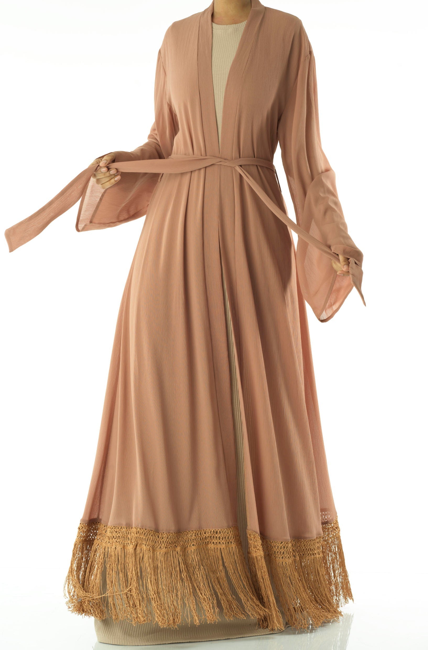 Effortlessly chic fringe cardigan abaya Kabayare