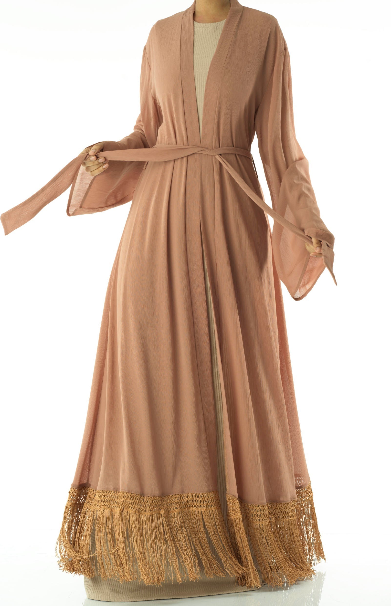 Effortlessly chic fringe cardigan abaya Kabayare