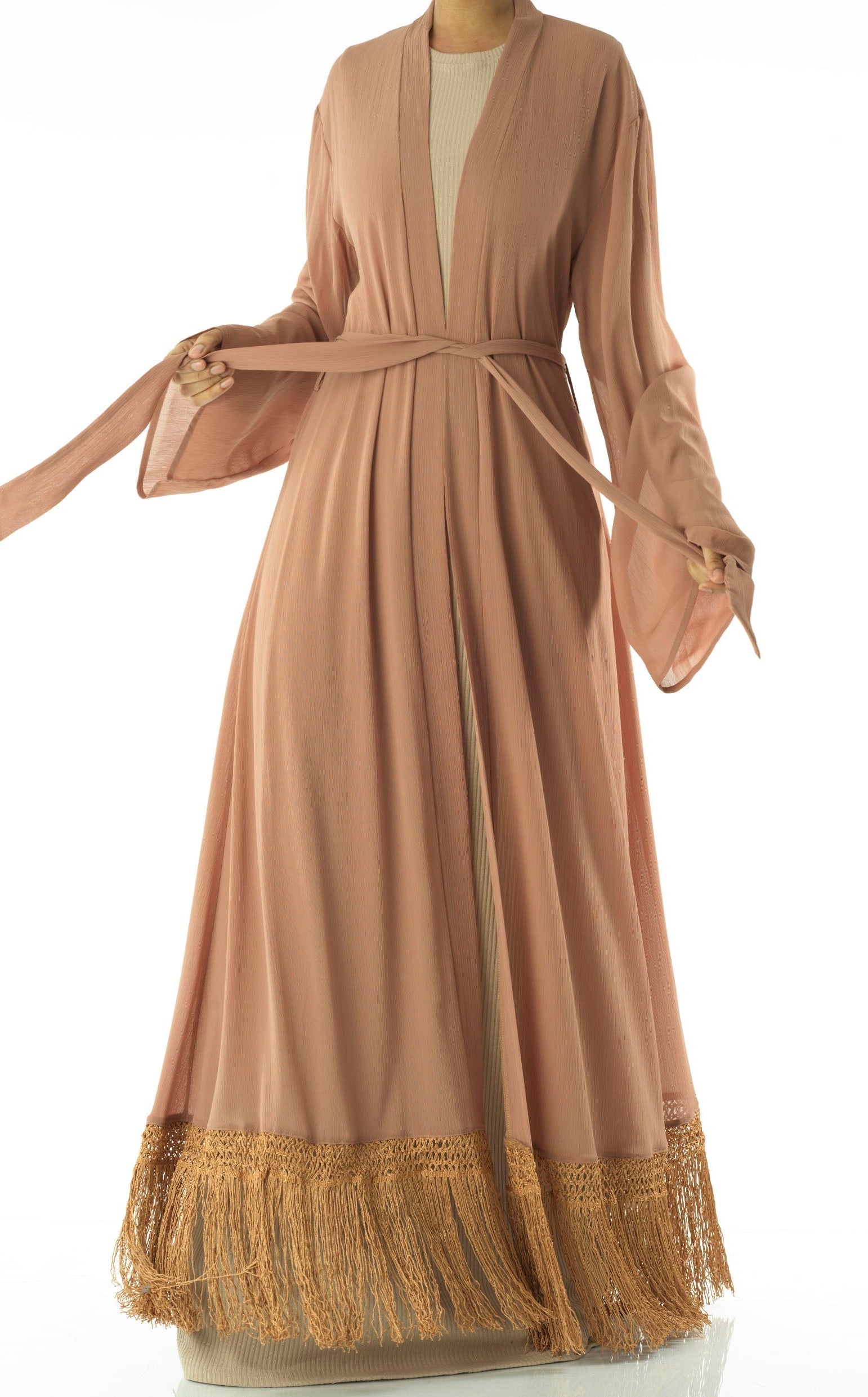 Effortlessly chic fringe cardigan abaya Kabayare