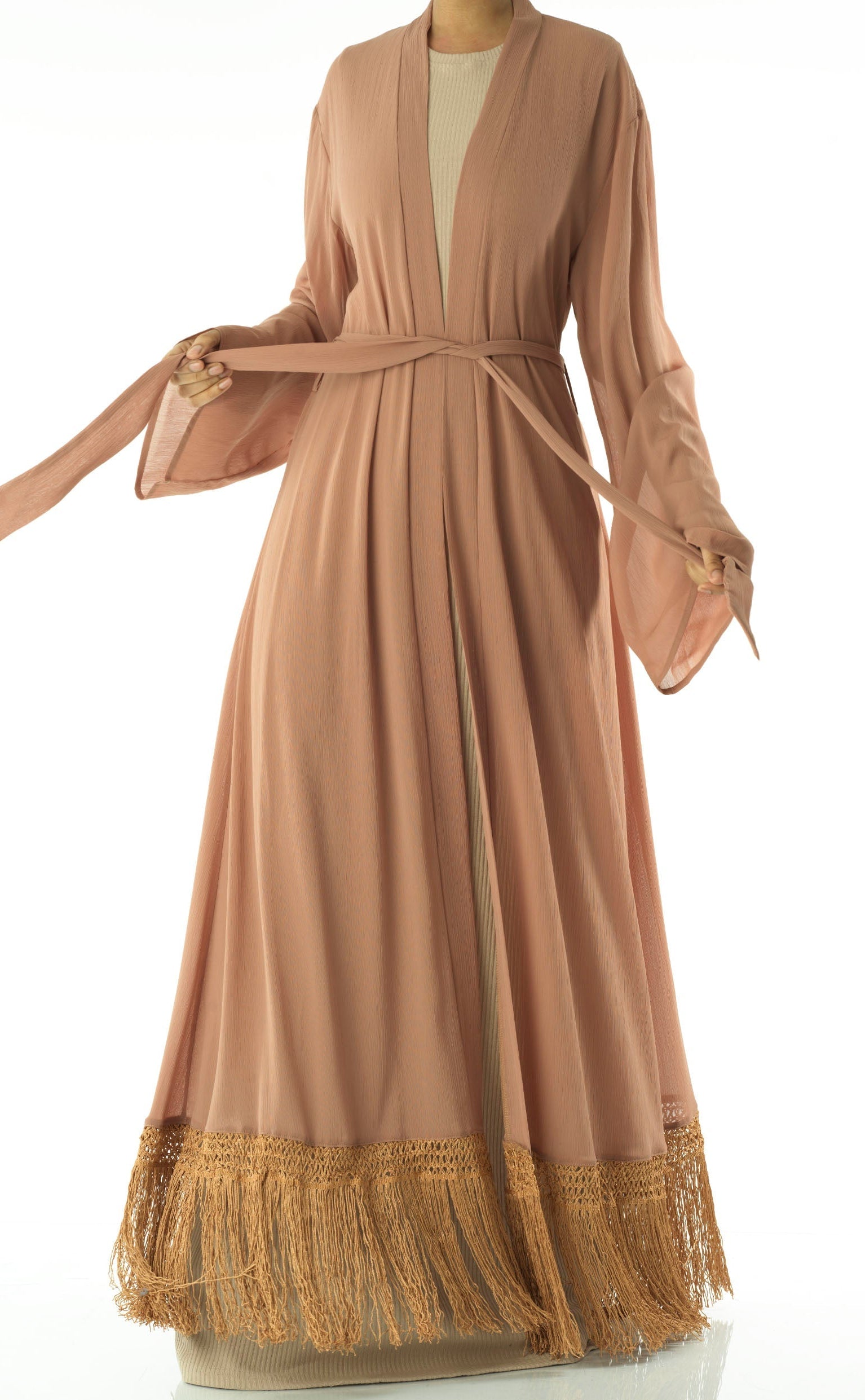 Effortlessly chic fringe cardigan abaya Kabayare