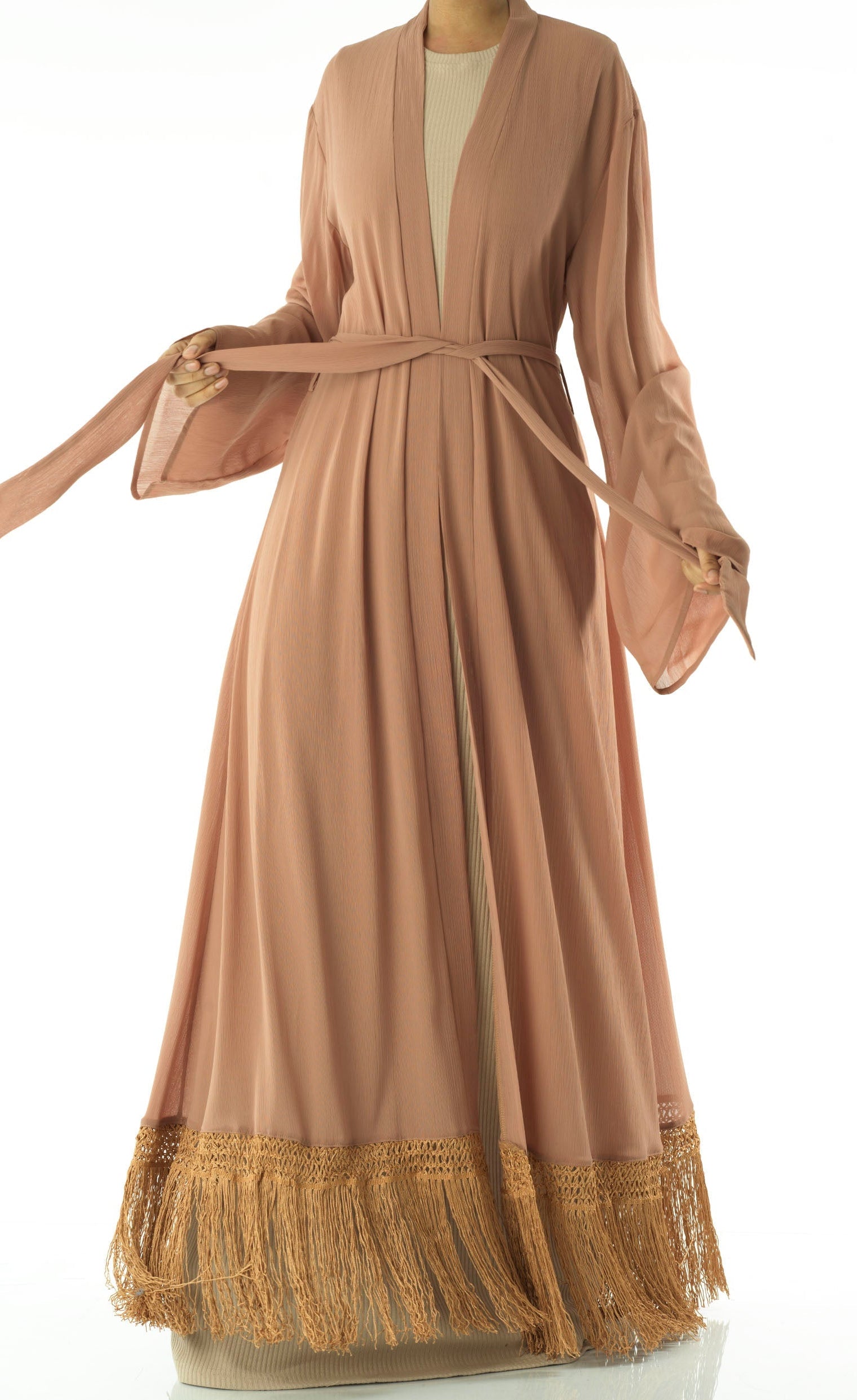 Effortlessly chic fringe cardigan abaya Kabayare