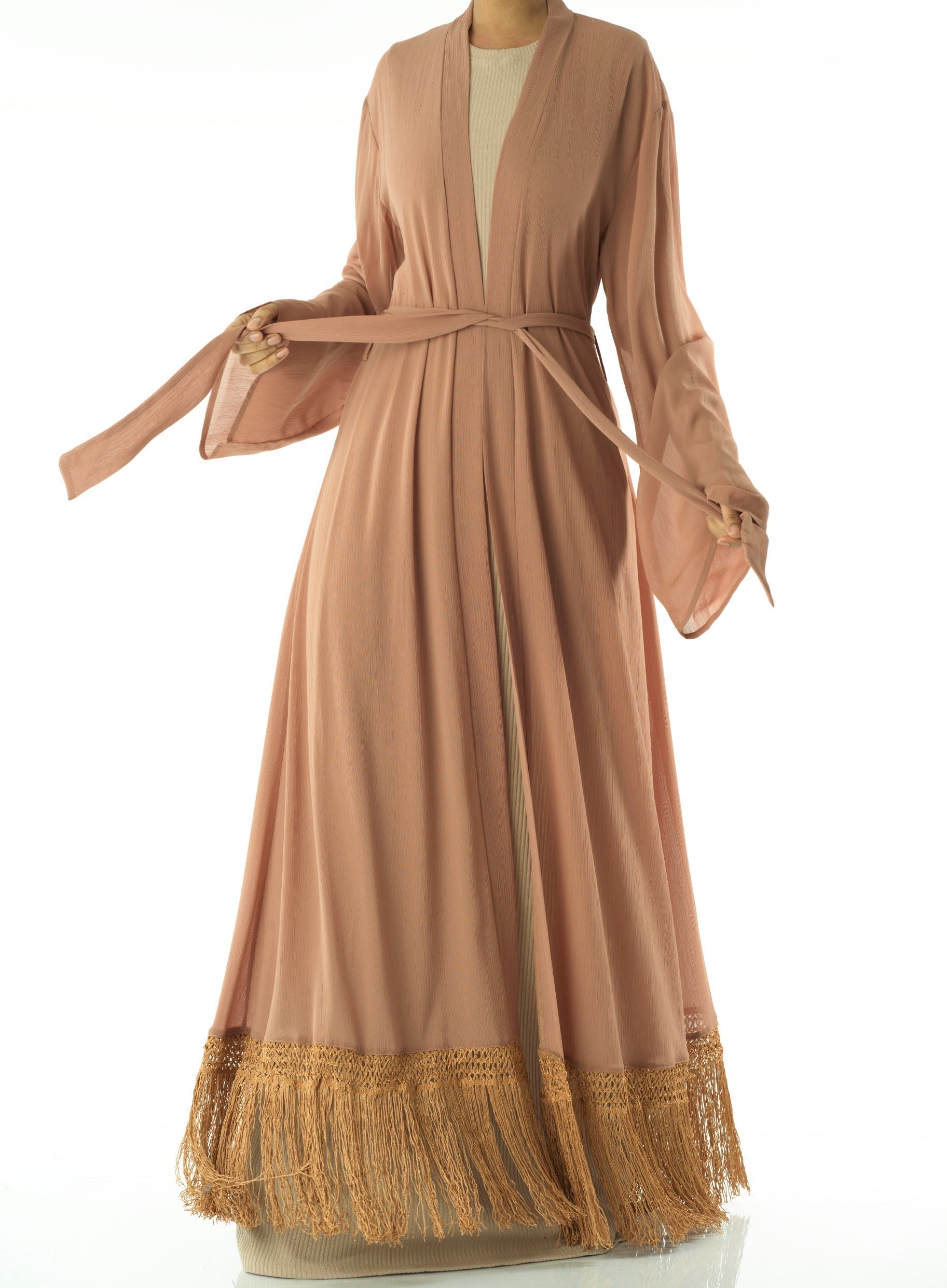 Effortlessly chic fringe cardigan abaya Kabayare