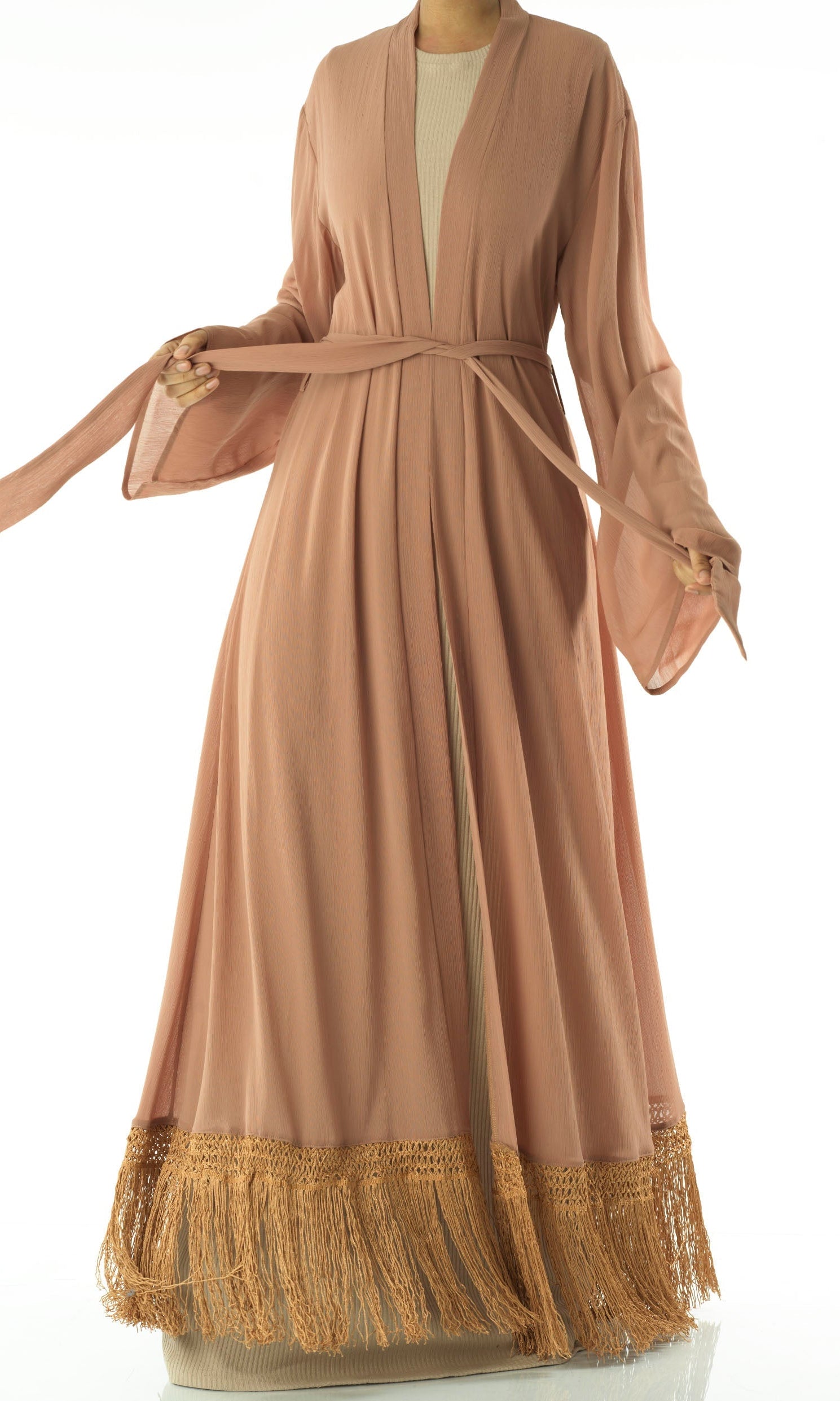 Effortlessly chic fringe cardigan abaya Kabayare