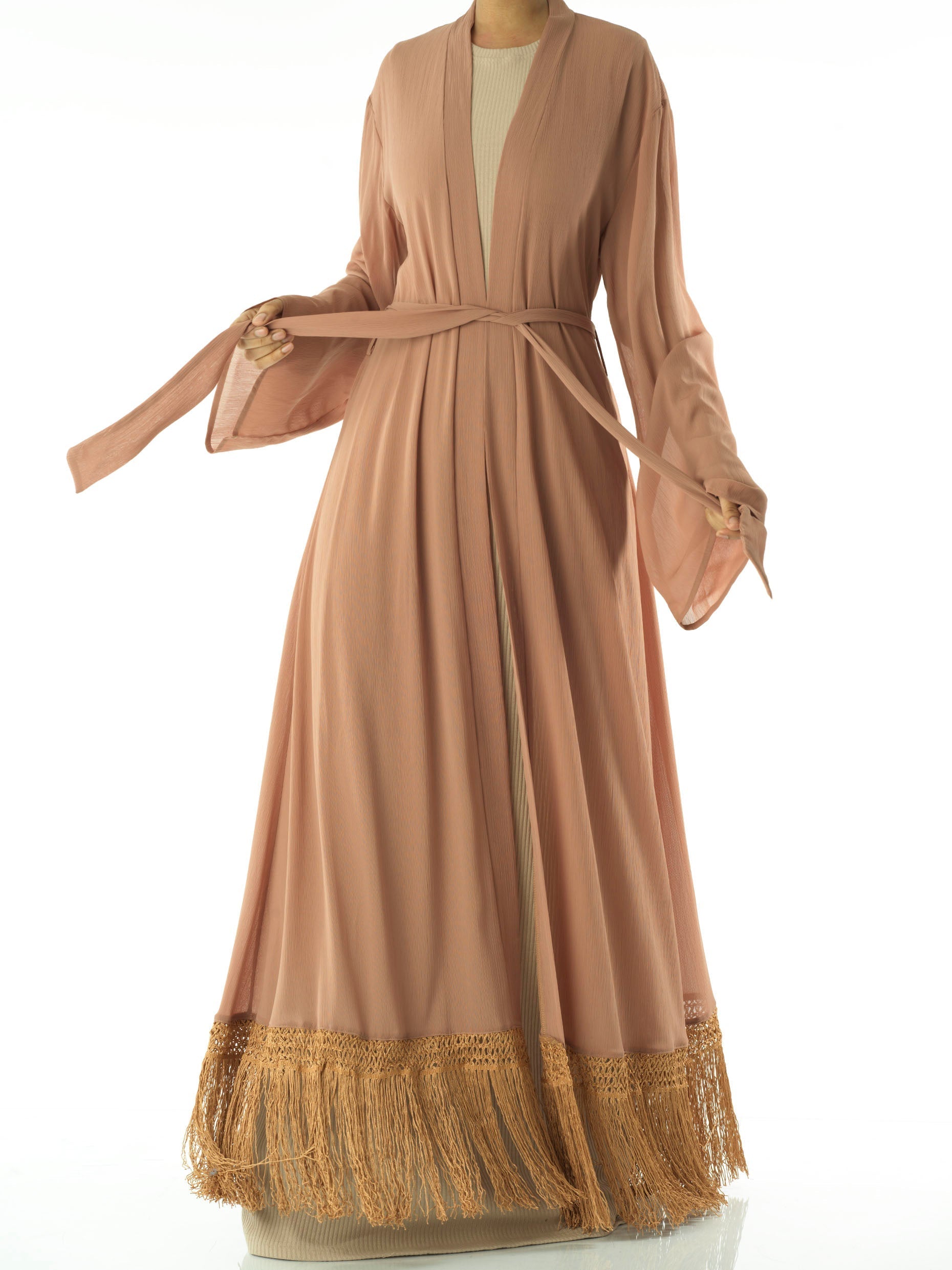 Effortlessly chic fringe cardigan abaya Kabayare