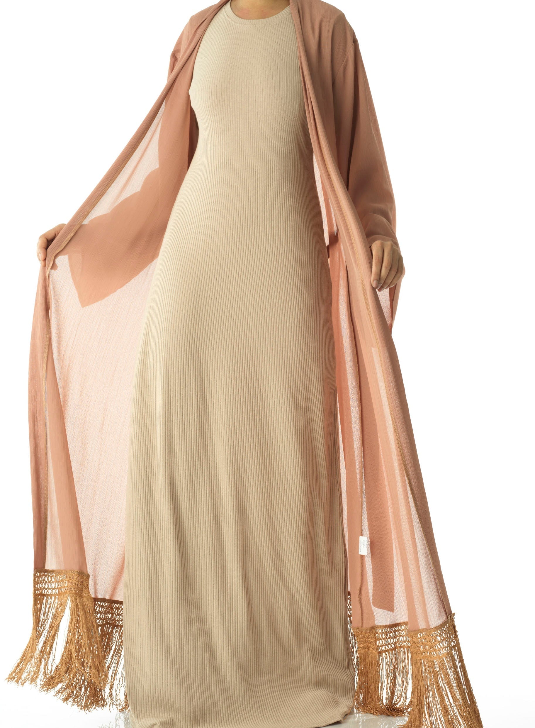 Effortlessly chic fringe cardigan abaya Kabayare