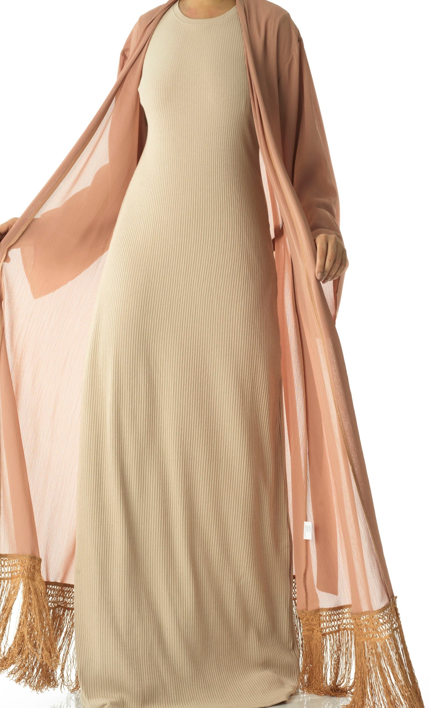 Effortlessly chic fringe cardigan abaya Kabayare