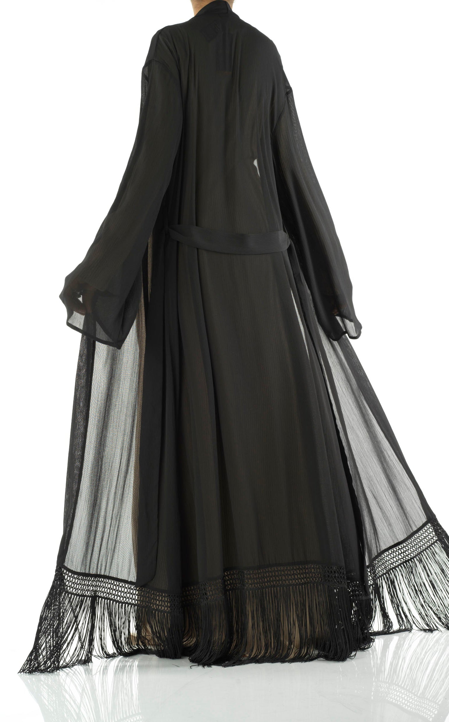 Effortlessly chic fringe cardigan abaya Kabayare