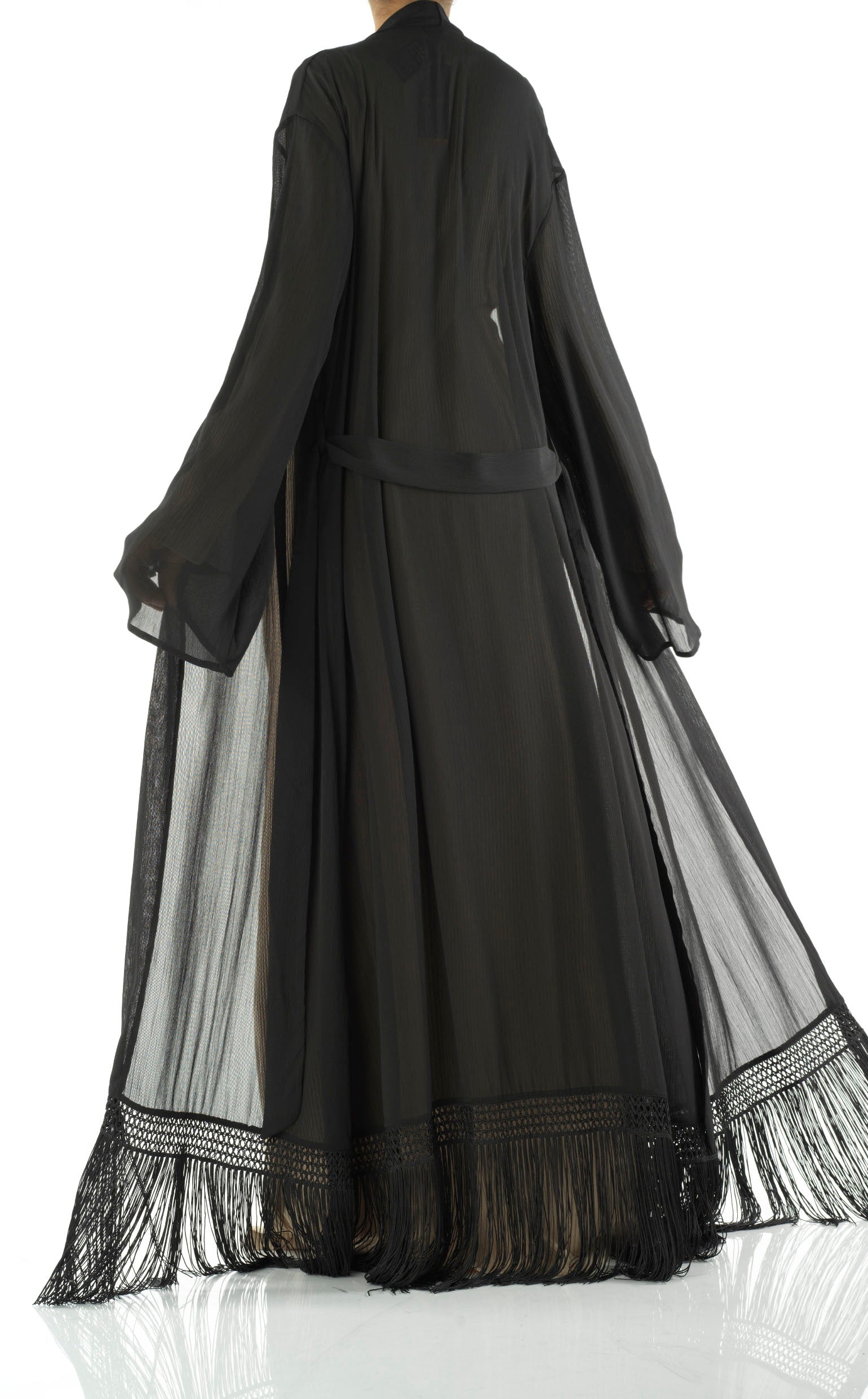 Effortlessly chic fringe cardigan abaya Kabayare