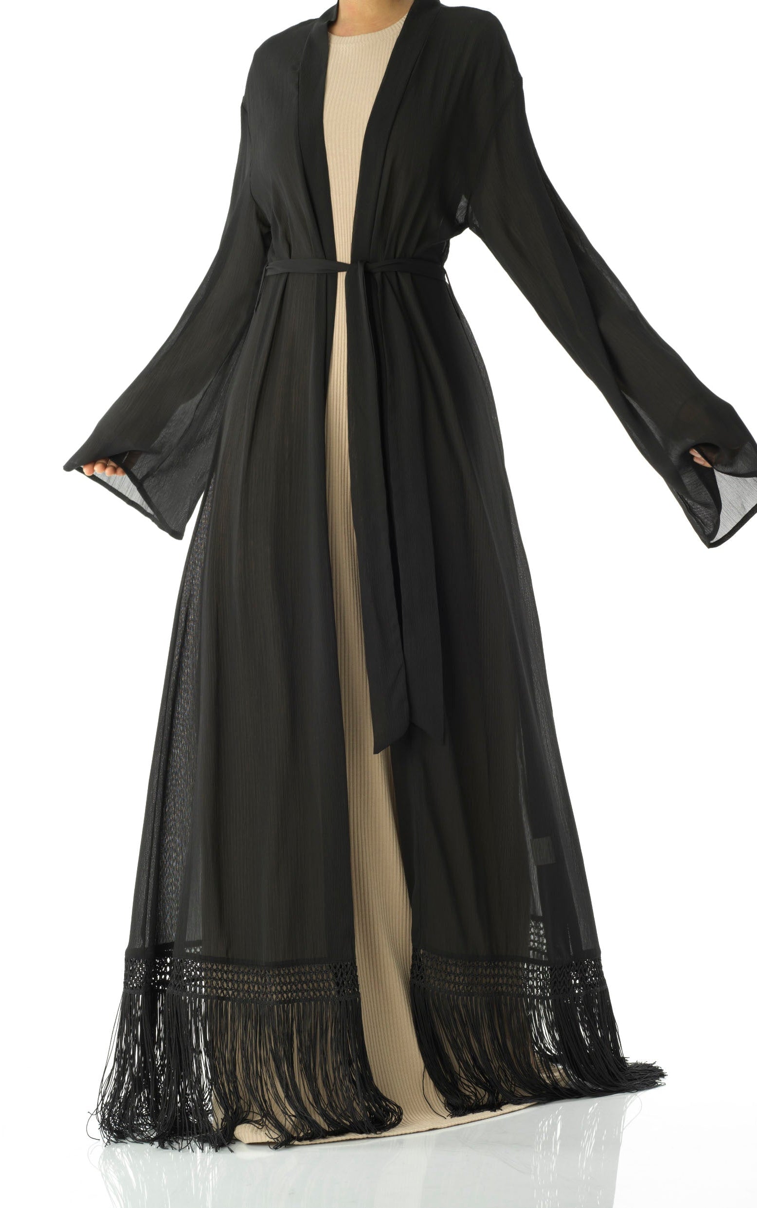 Effortlessly chic fringe cardigan abaya Kabayare