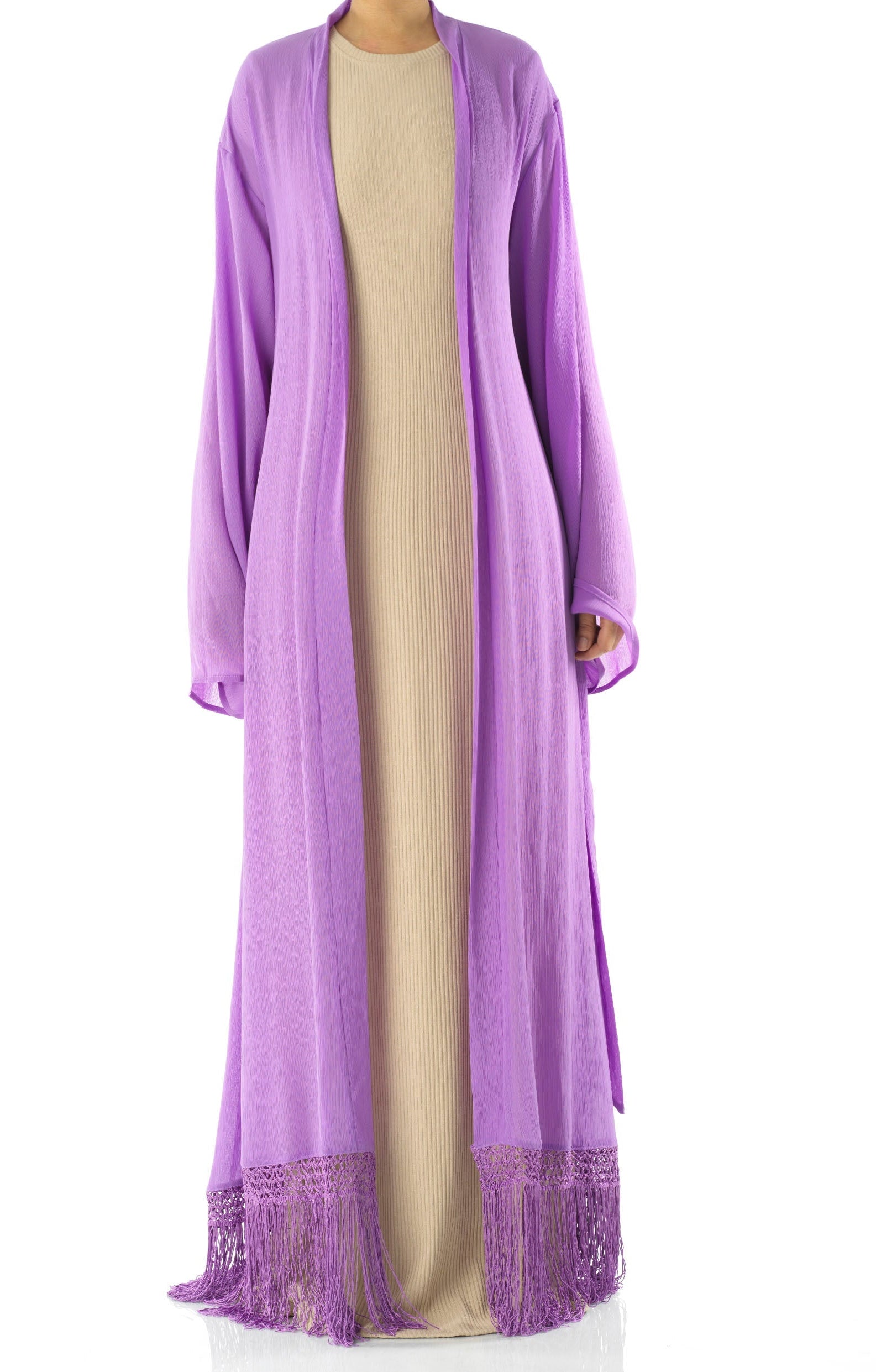 Effortlessly chic fringe cardigan abaya Kabayare