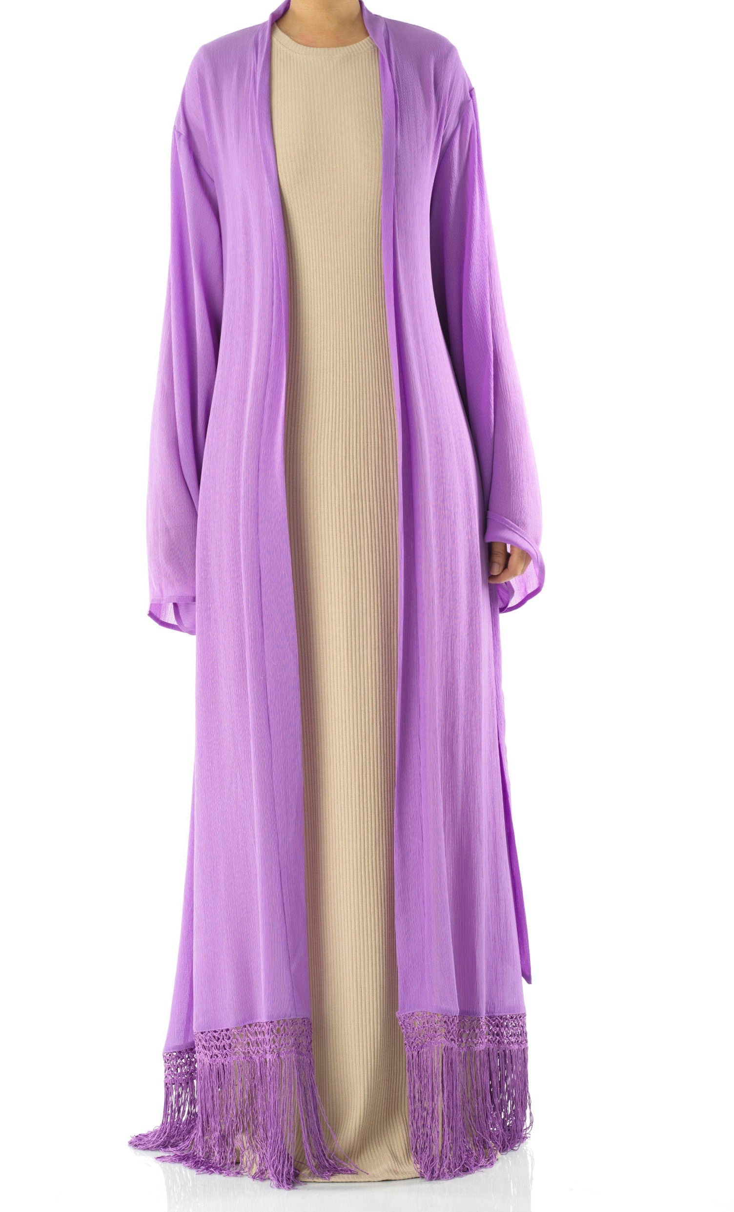 Effortlessly chic fringe cardigan abaya Kabayare
