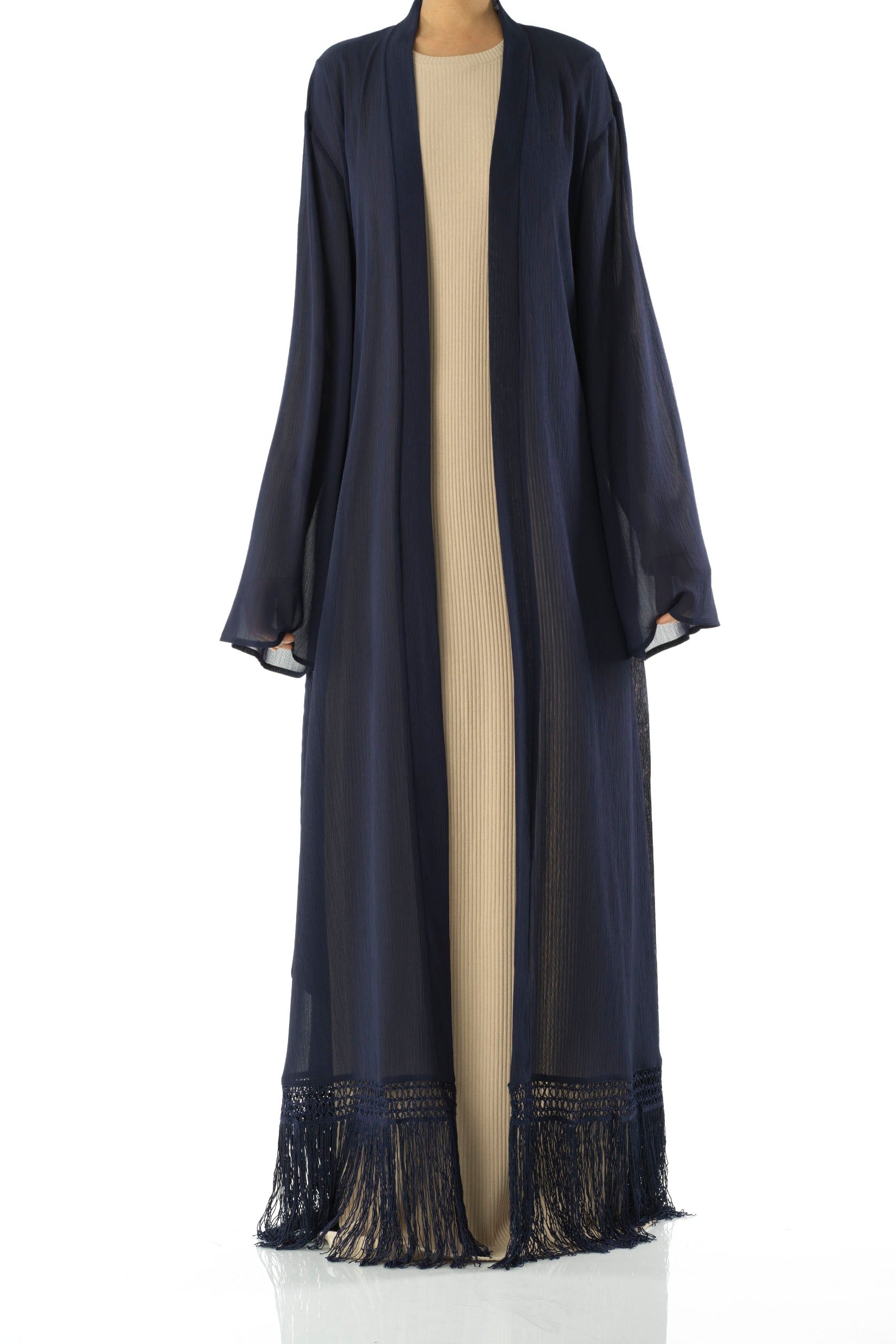 Effortlessly chic fringe cardigan abaya Kabayare