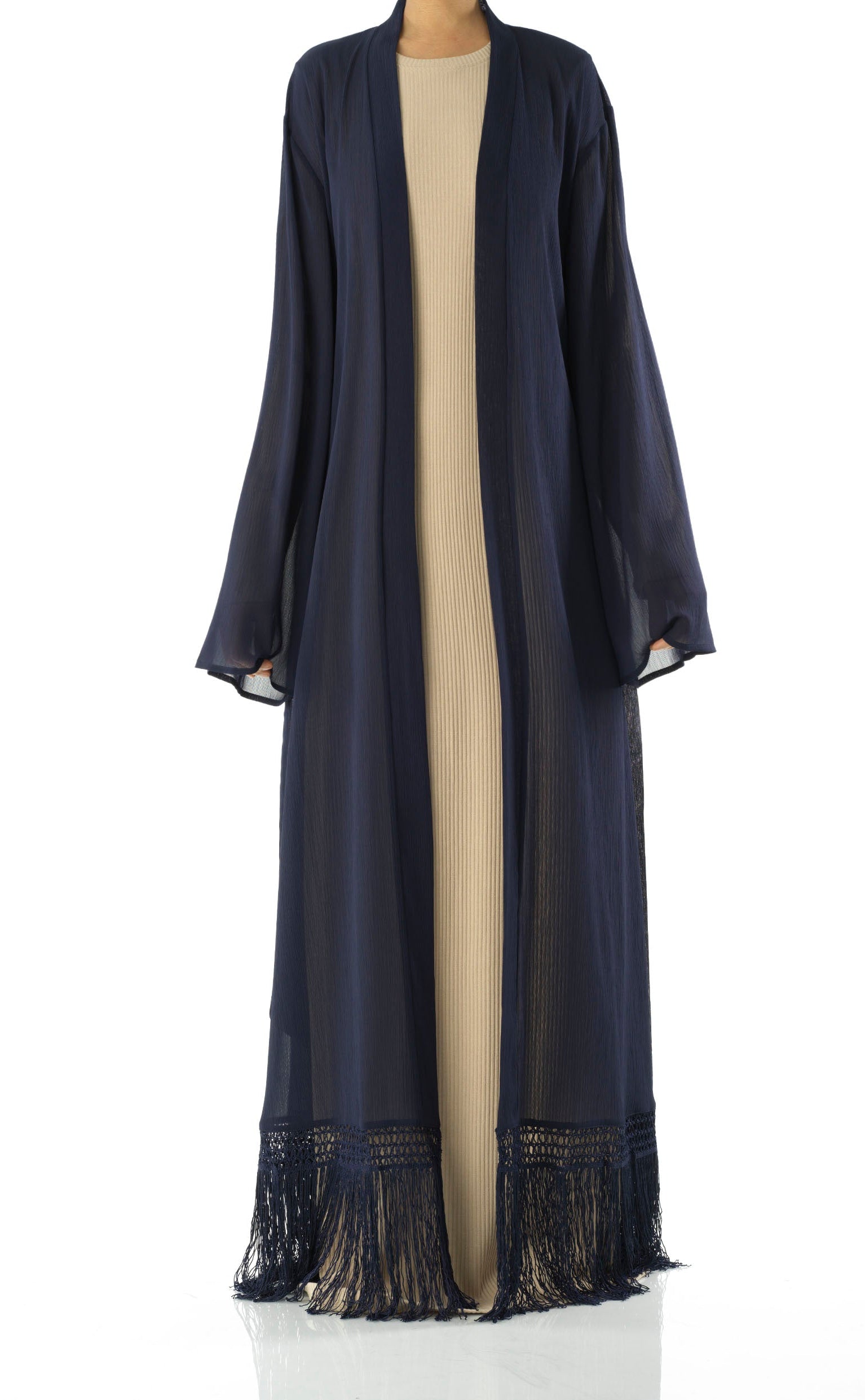 Effortlessly chic fringe cardigan abaya Kabayare