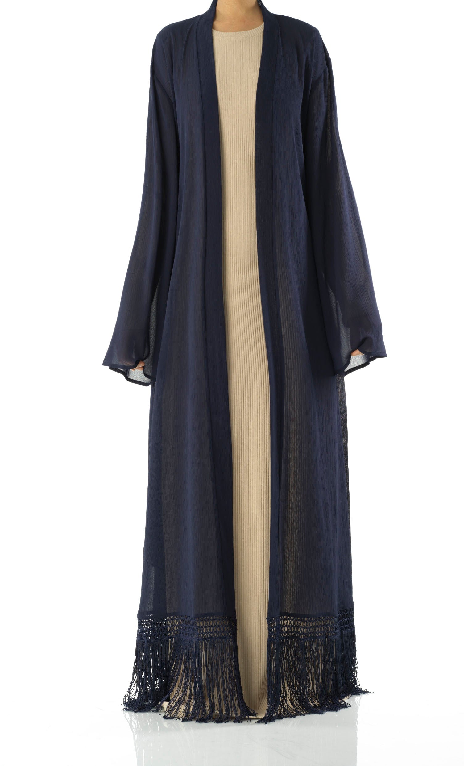 Effortlessly chic fringe cardigan abaya Kabayare